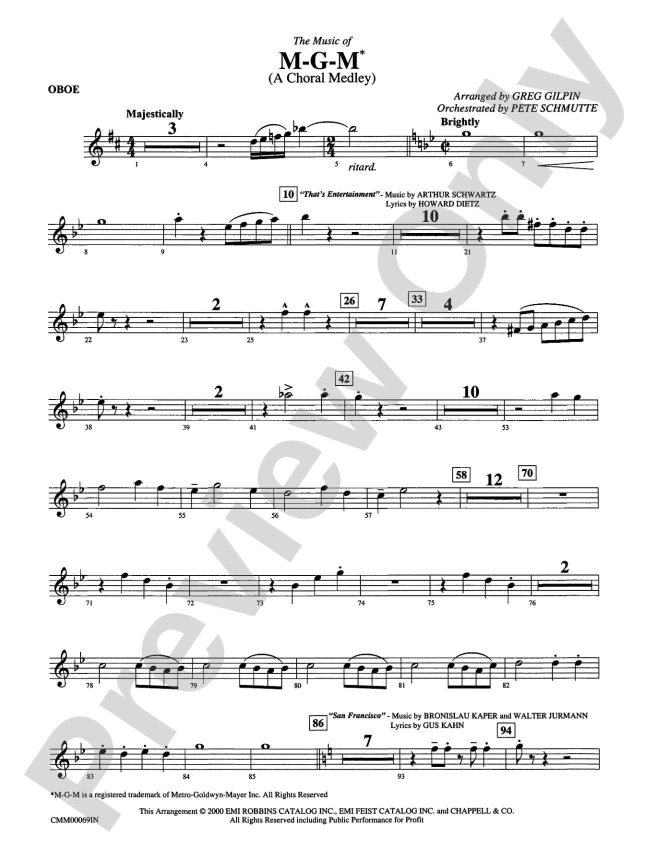 The Music of M-G-M (A Choral Medley): Oboe