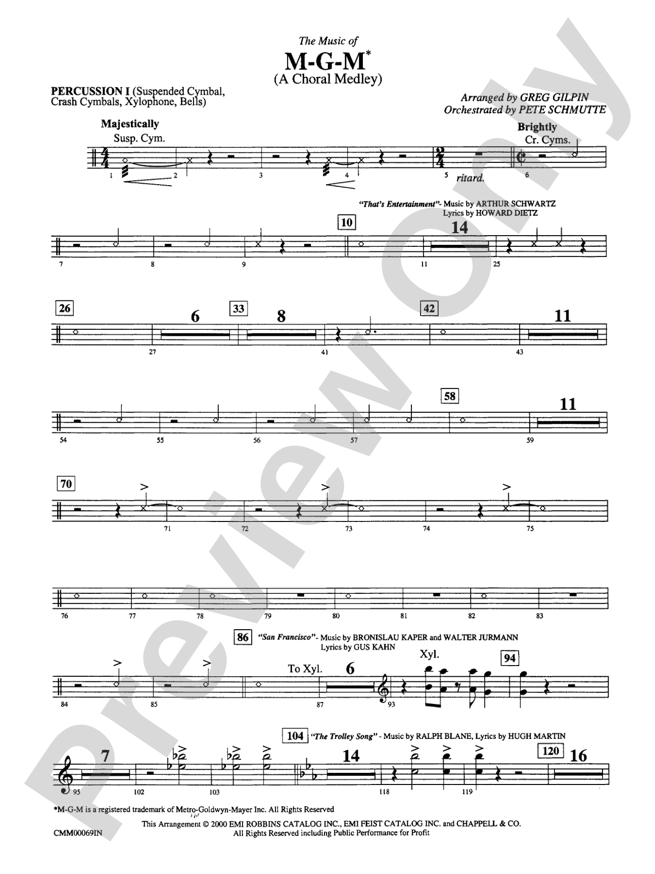 The Music of M-G-M (A Choral Medley): 1st Percussion