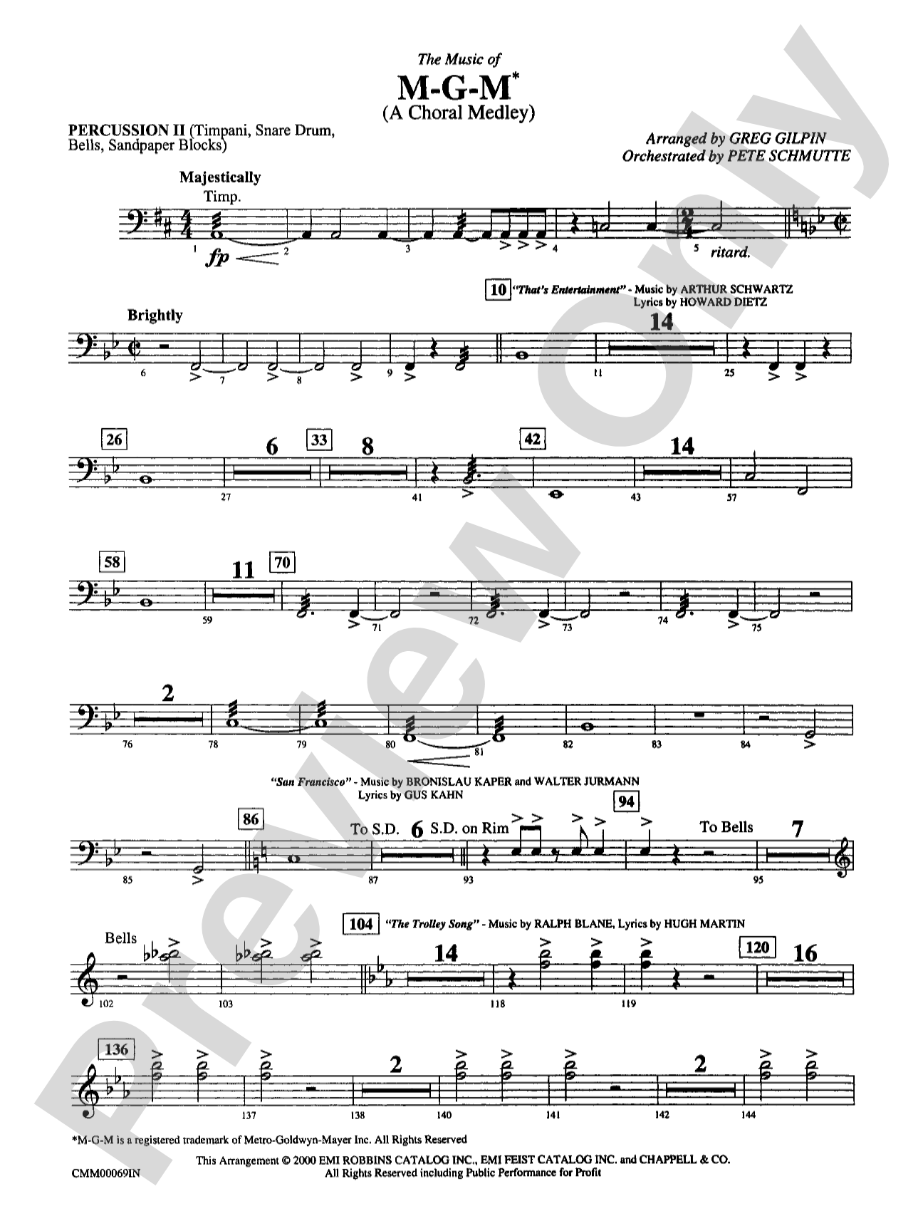 The Music of M-G-M (A Choral Medley): 2nd Percussion