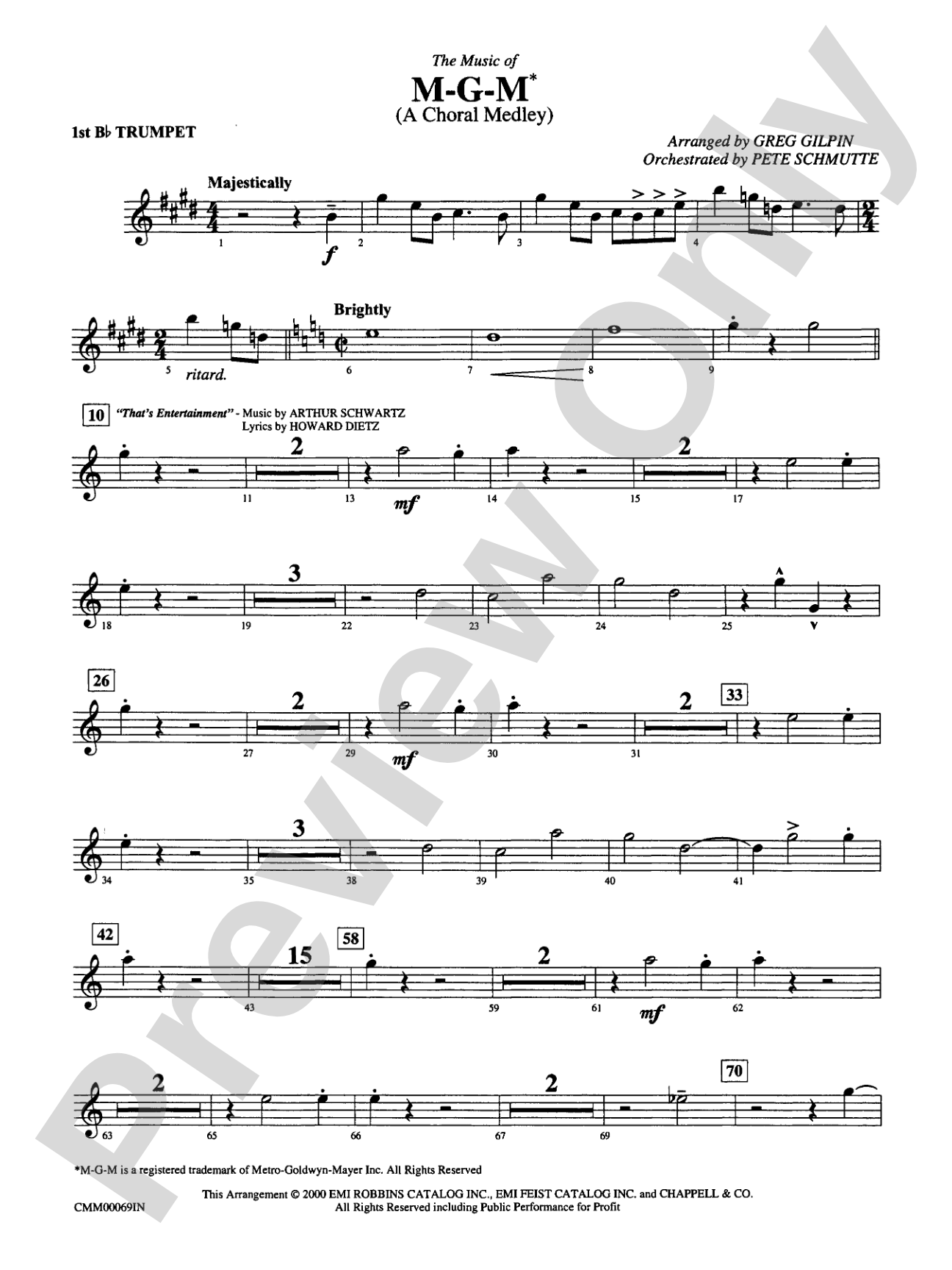 The Music of M-G-M (A Choral Medley): 1st B-flat Trumpet
