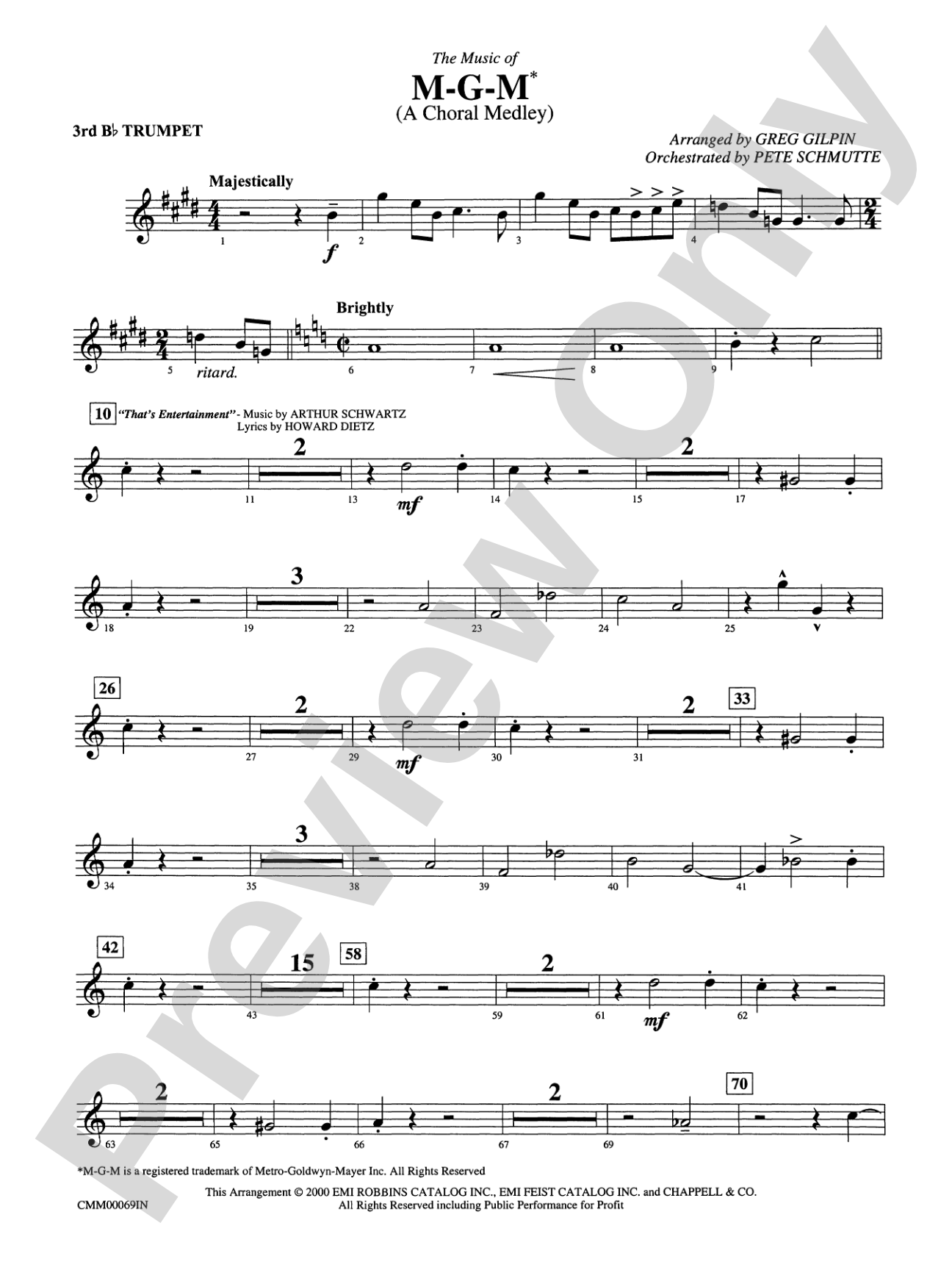 The Music of M-G-M (A Choral Medley): 3rd B-flat Trumpet