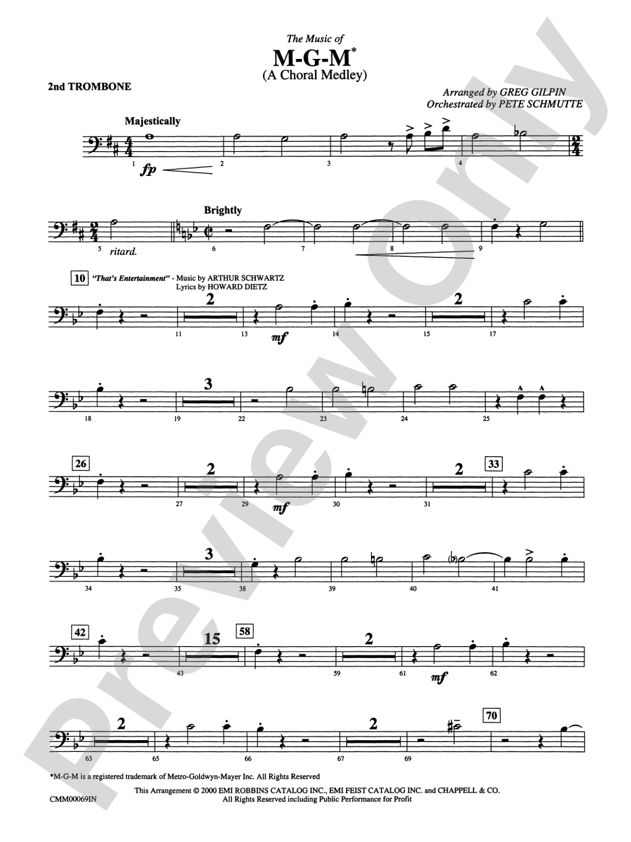 The Music of M-G-M (A Choral Medley): 2nd Trombone
