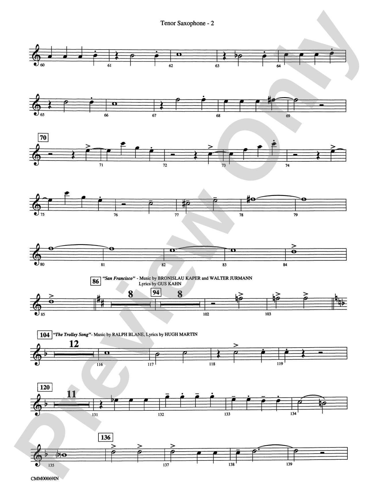 The Music of M-G-M (A Choral Medley): B-flat Tenor Saxophone