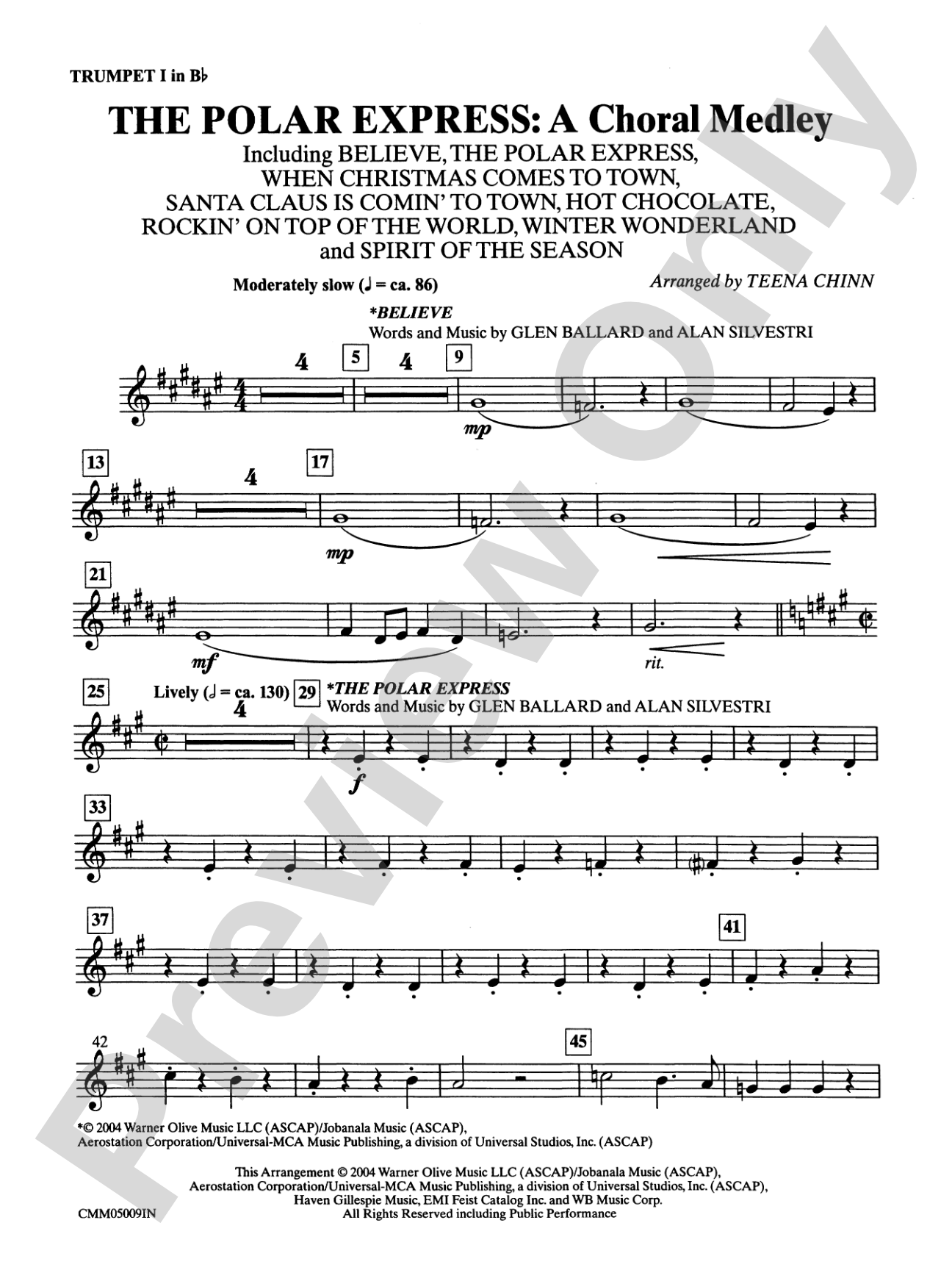 The Polar Express: A Choral Medley: 1st B-flat Trumpet: Choral Instrumental Parts
