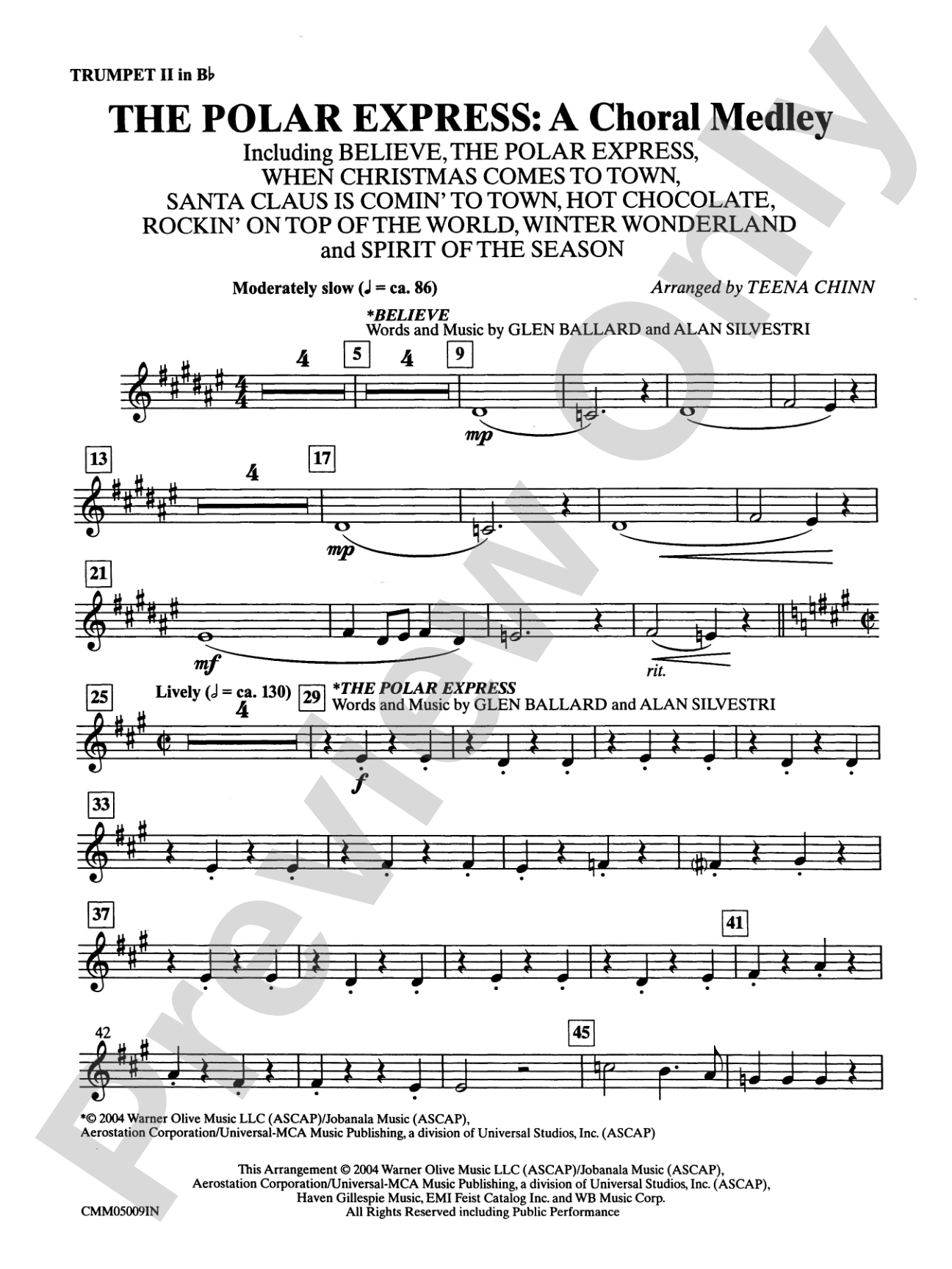 The Polar Express: A Choral Medley: 2nd B-flat Trumpet: Choral Instrumental Parts