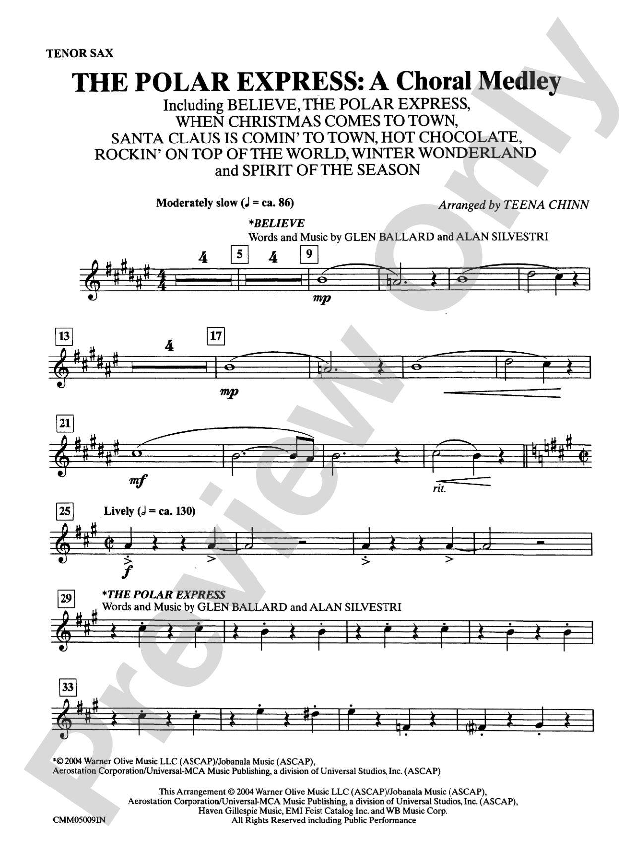 The Polar Express: A Choral Medley: B-flat Tenor Saxophone: Choral Instrumental Parts