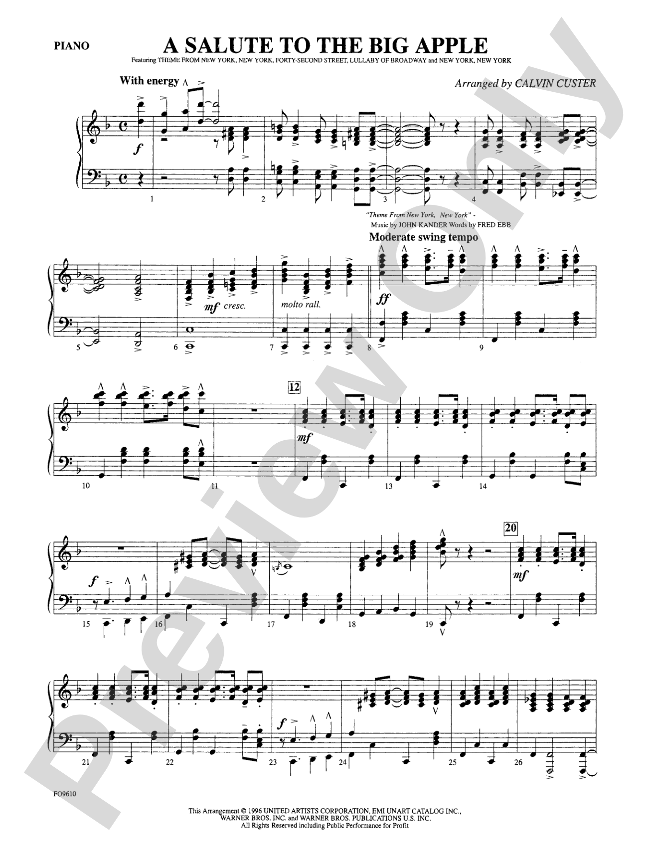 A Salute to the Big Apple: Piano Accompaniment