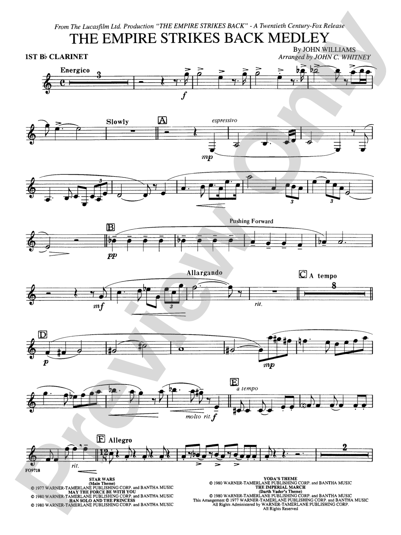 The Empire Strikes Back Medley: 1st B-flat Clarinet