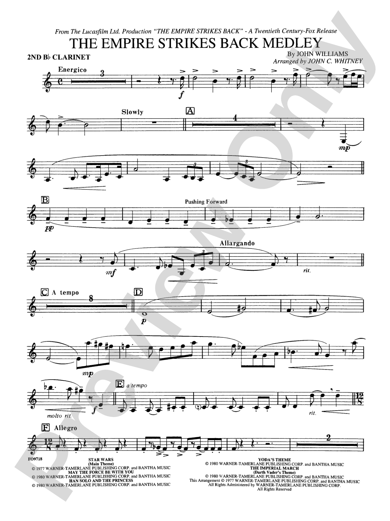 The Empire Strikes Back Medley: 2nd B-flat Clarinet