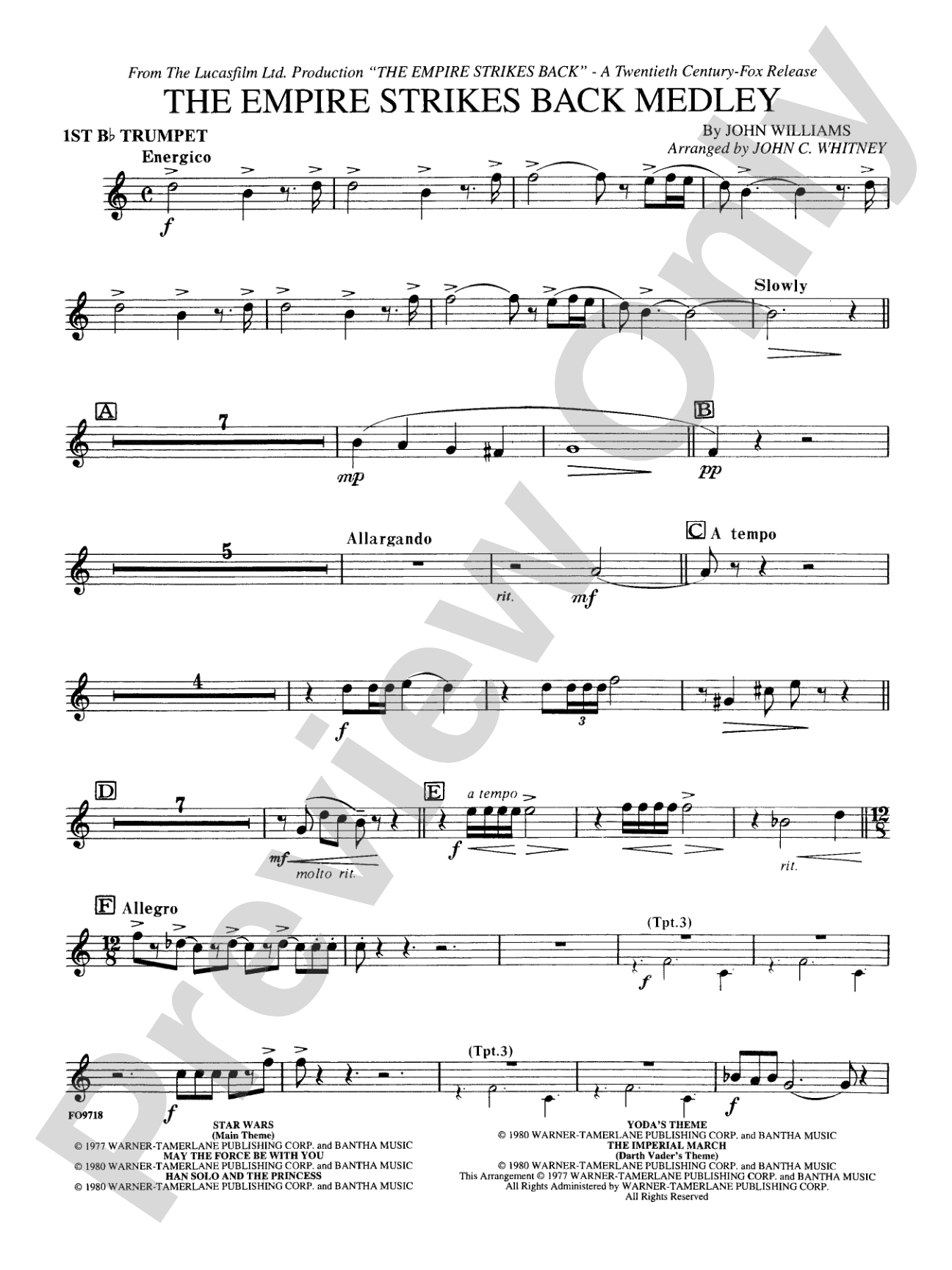 The Empire Strikes Back Medley: 1st B-flat Trumpet