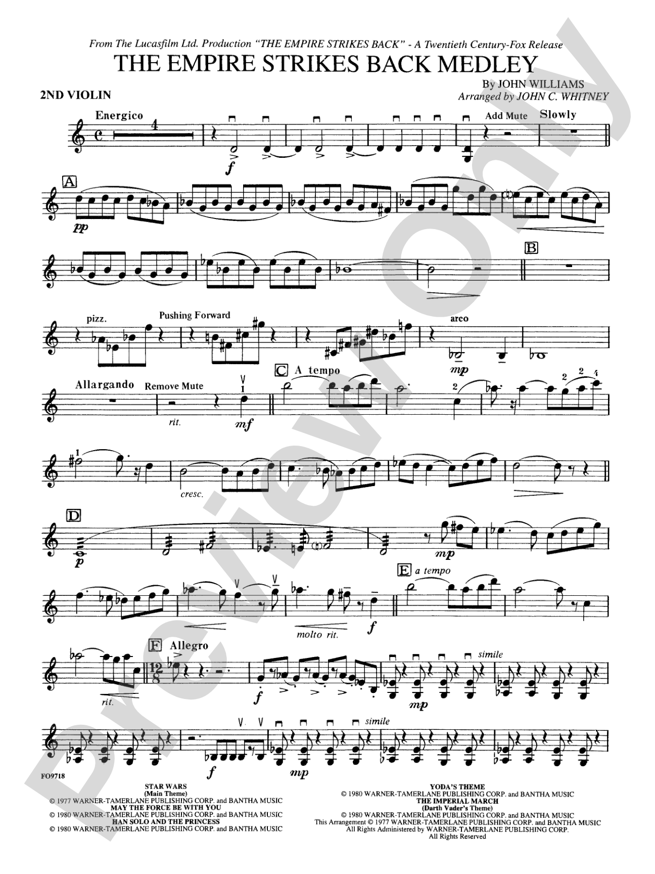 The Empire Strikes Back Medley: 2nd Violin