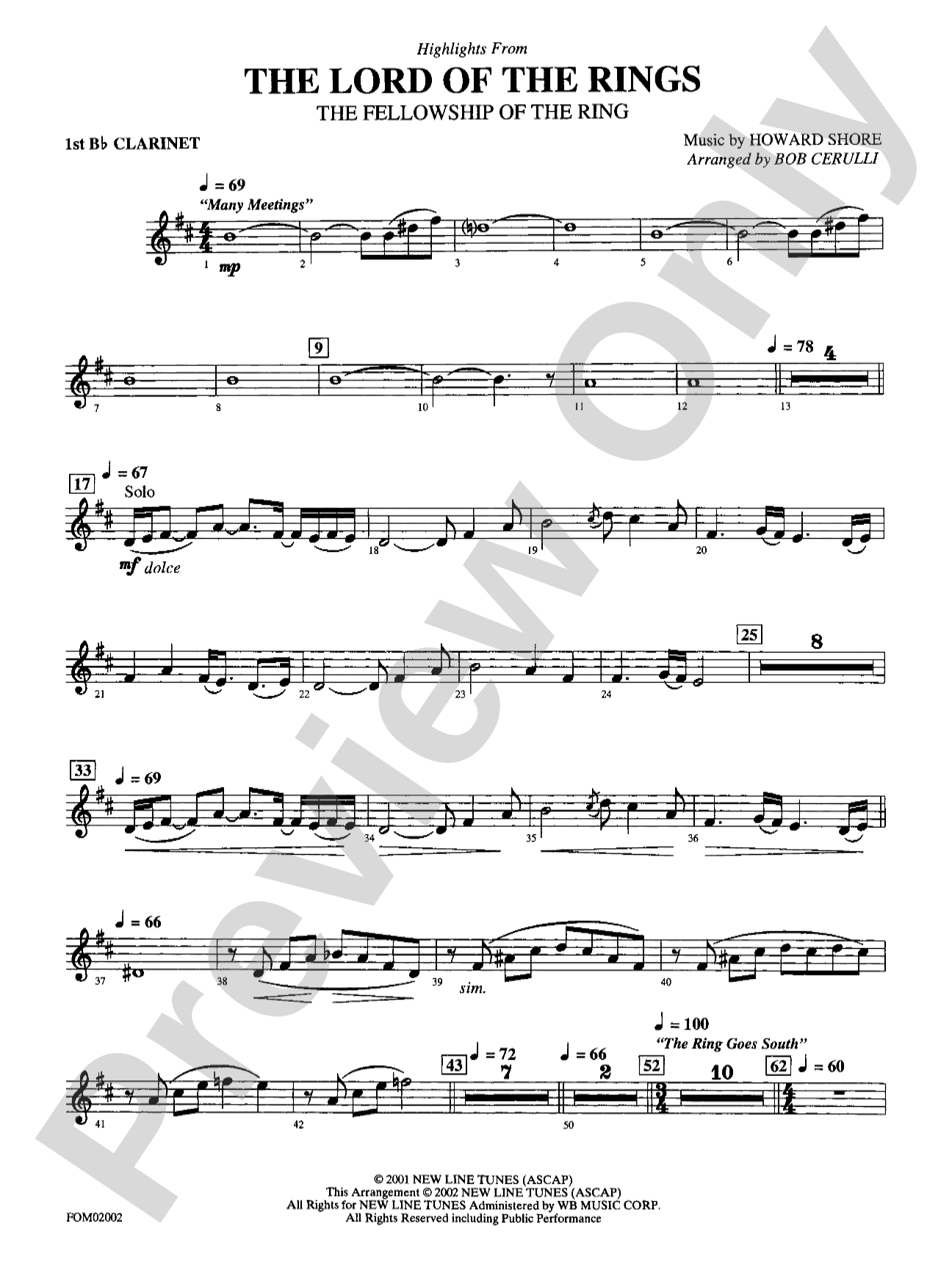The Lord of the Rings: The Fellowship of the Ring: 1st B-flat Clarinet