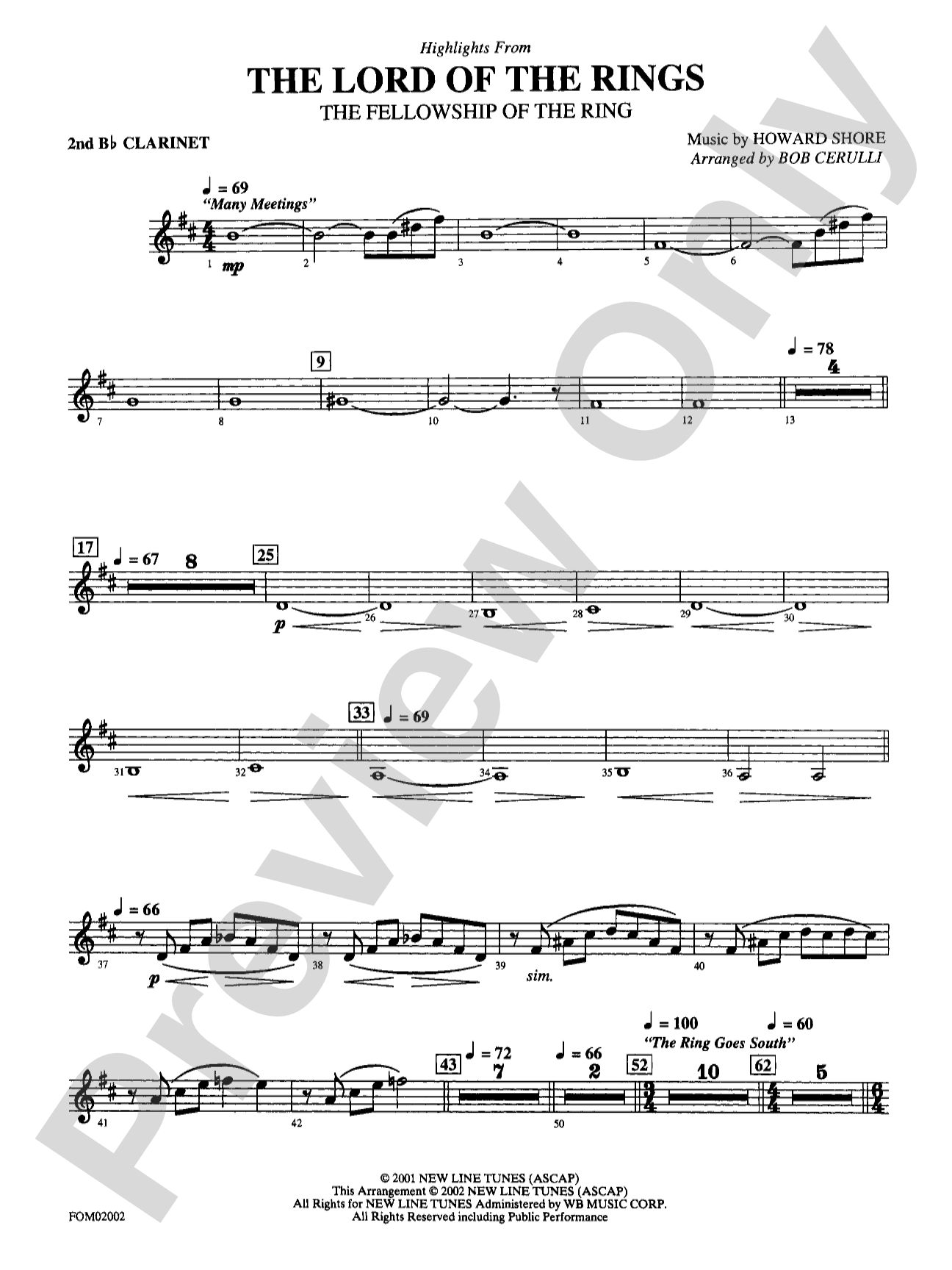 The Lord of the Rings: The Fellowship of the Ring: 2nd B-flat Clarinet