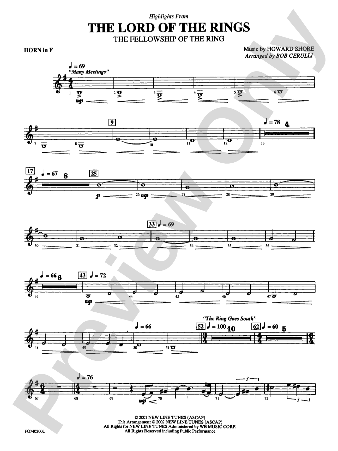 The Lord of the Rings: The Fellowship of the Ring: 1st F Horn
