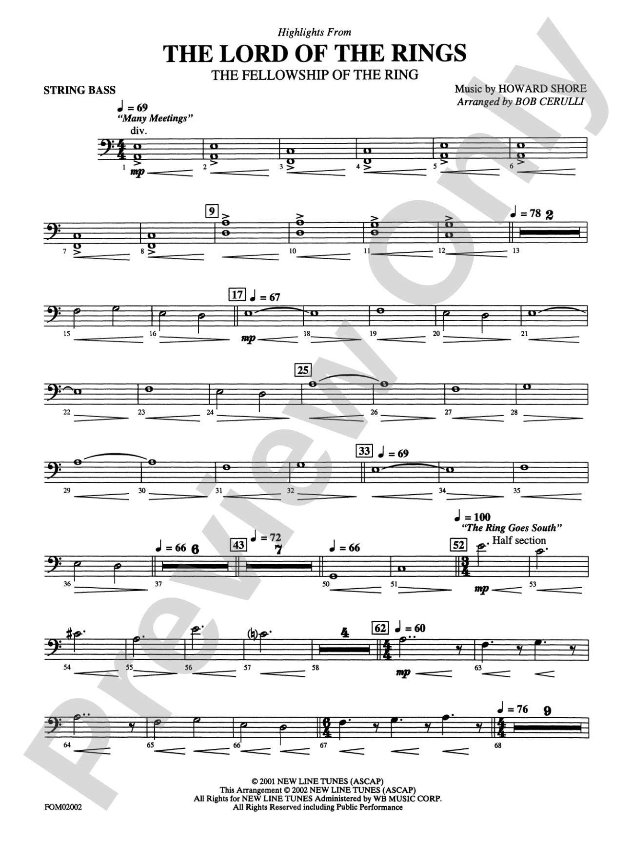 The Lord of the Rings: The Fellowship of the Ring: String Bass