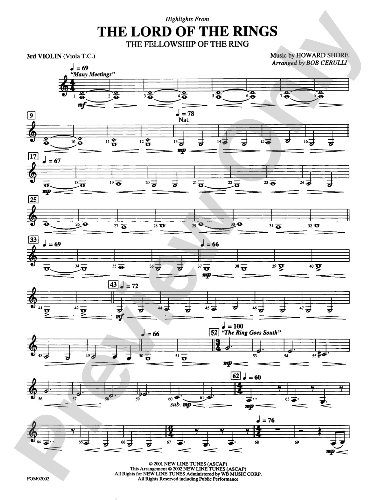 The Lord of the Rings: The Fellowship of the Ring: 3rd Violin (Viola [TC])