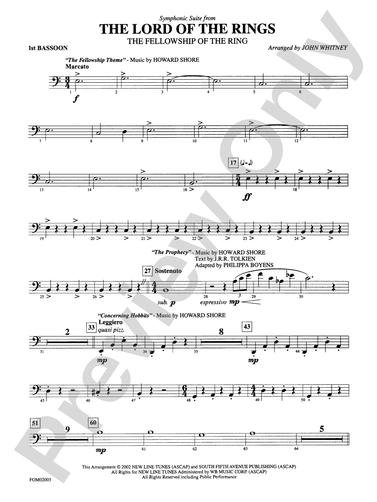The Lord of the Rings: The Fellowship of the Ring, Symphonic Suite from: Bassoon