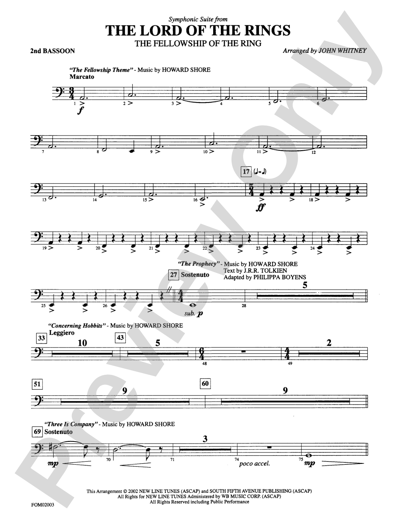 The Lord of the Rings: The Fellowship of the Ring, Symphonic Suite from: 2nd Bassoon