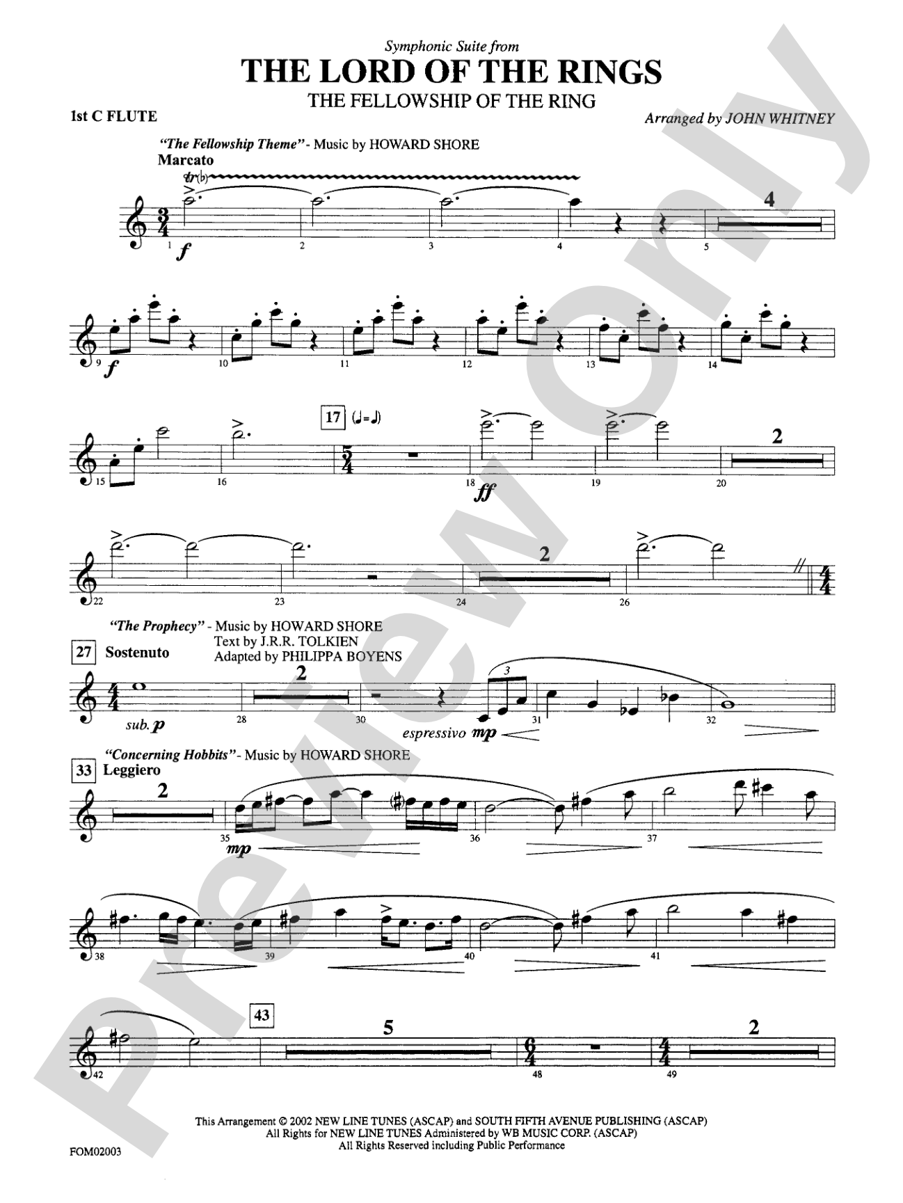 The Lord of the Rings: The Fellowship of the Ring, Symphonic Suite from: Flute