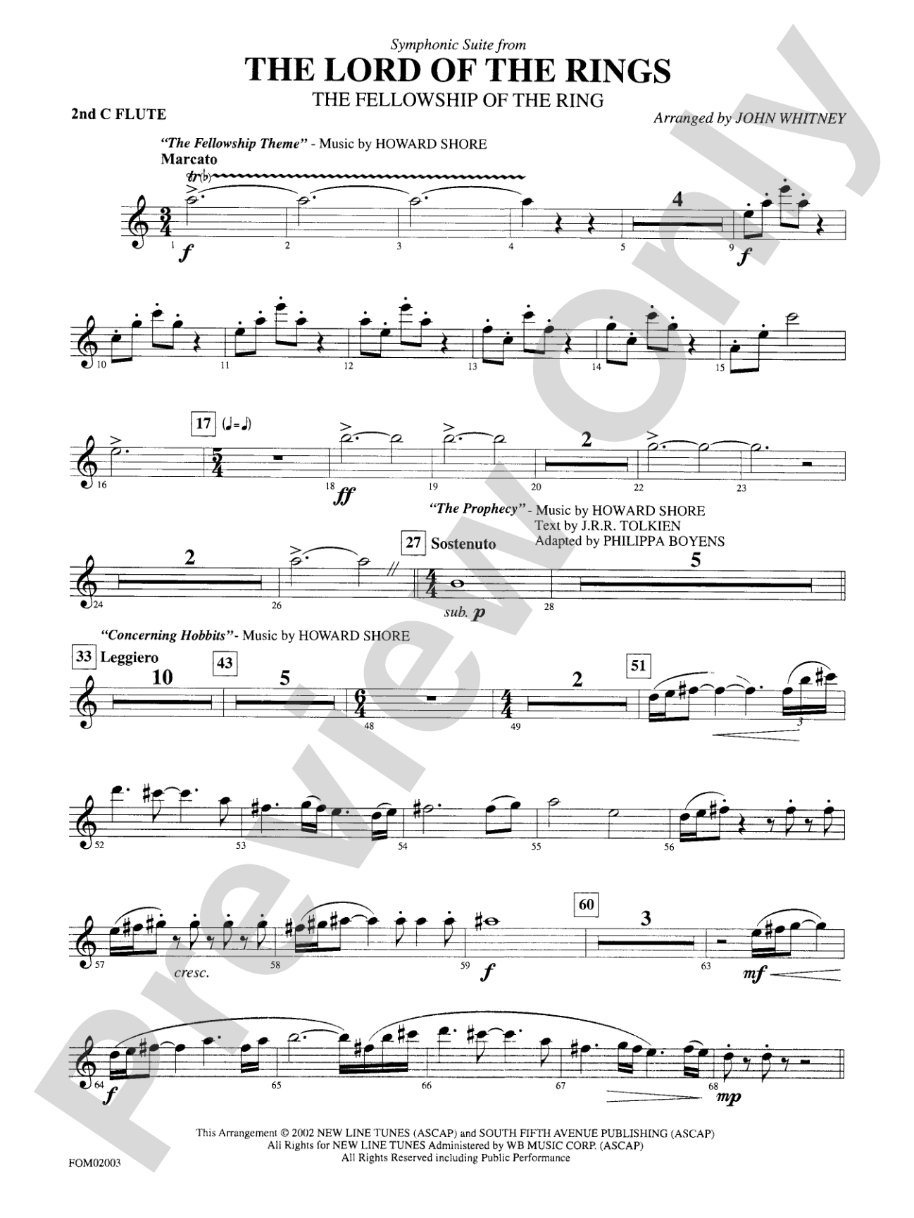 The Lord of the Rings: The Fellowship of the Ring, Symphonic Suite from: 2nd Flute