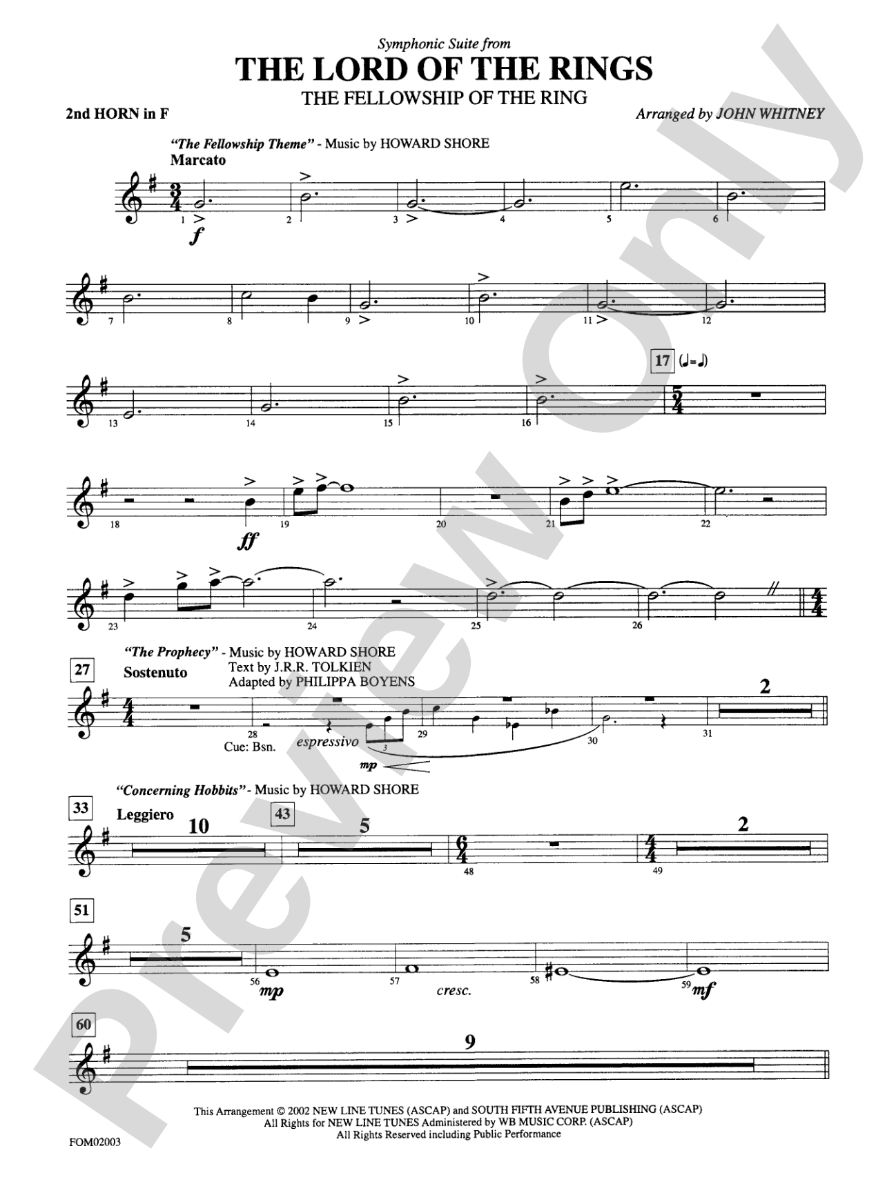 The Lord of the Rings: The Fellowship of the Ring, Symphonic Suite from: 2nd F Horn