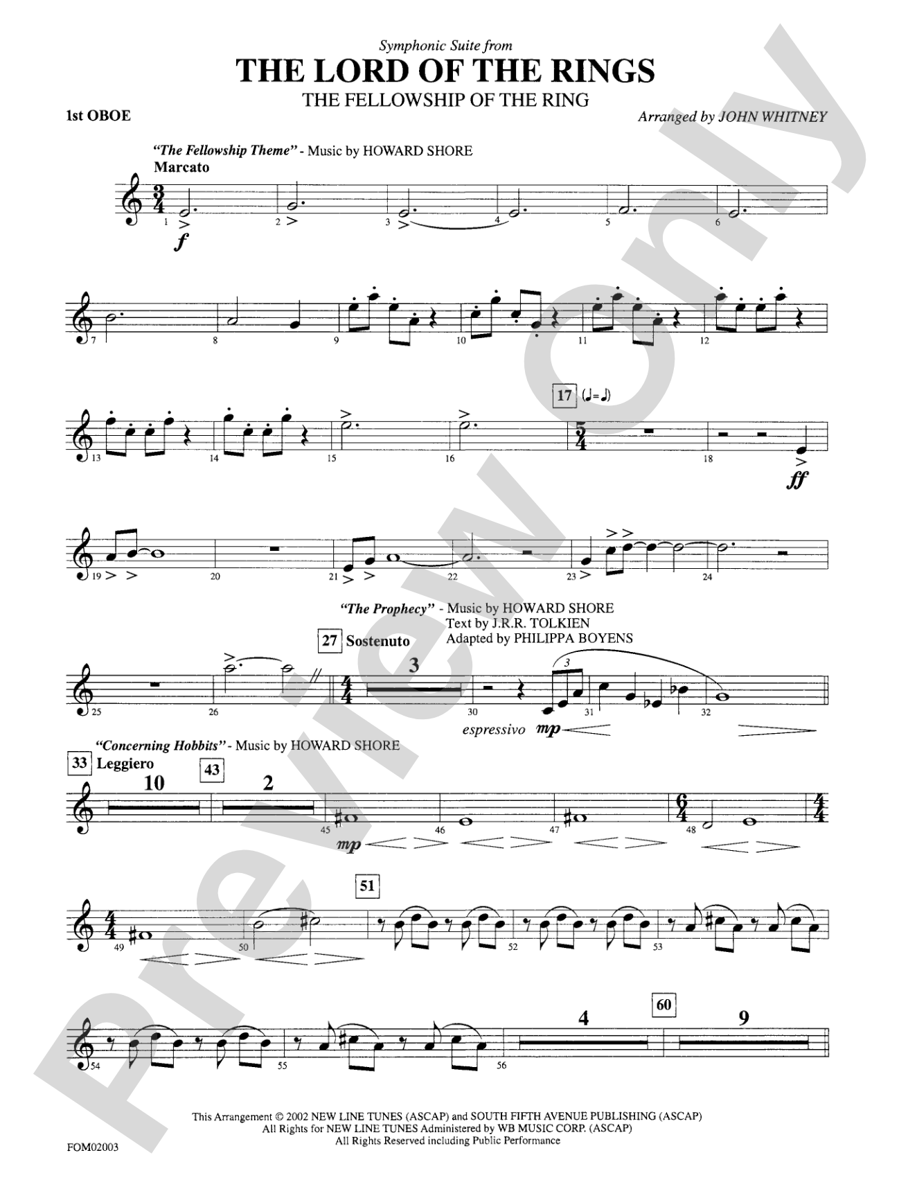 The Lord of the Rings: The Fellowship of the Ring, Symphonic Suite from: Oboe