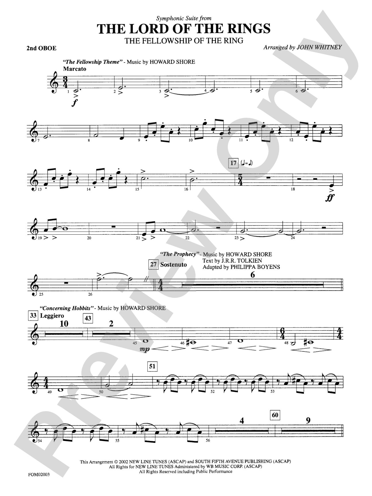 The Lord of the Rings: The Fellowship of the Ring, Symphonic Suite from: 2nd Oboe