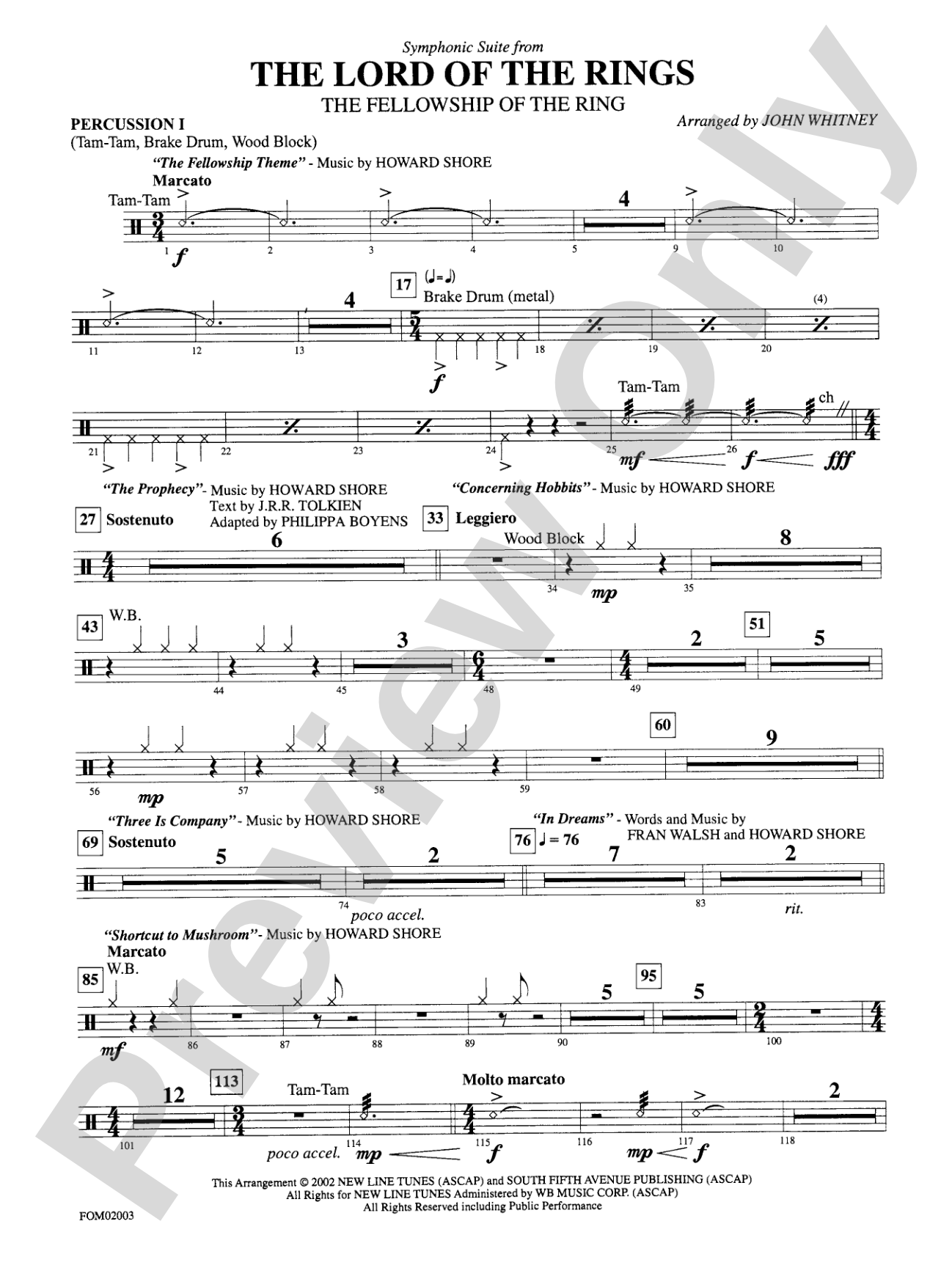 The Lord of the Rings: The Fellowship of the Ring, Symphonic Suite from: 1st Percussion