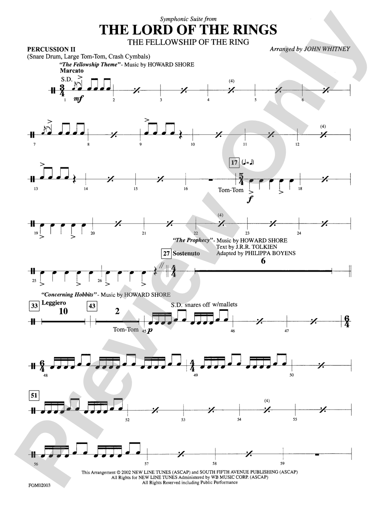 The Lord of the Rings: The Fellowship of the Ring, Symphonic Suite from: 2nd Percussion