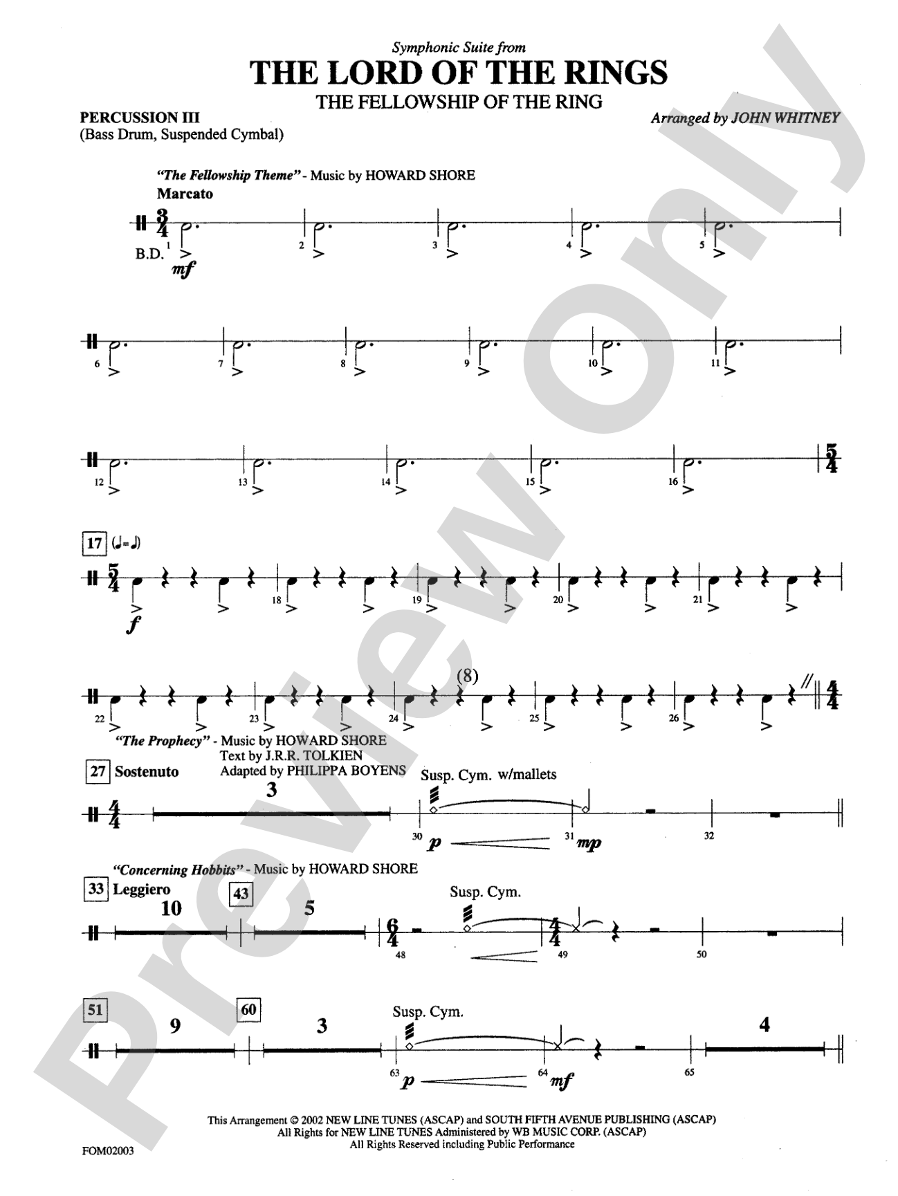 The Lord of the Rings: The Fellowship of the Ring, Symphonic Suite from: 3rd Percussion