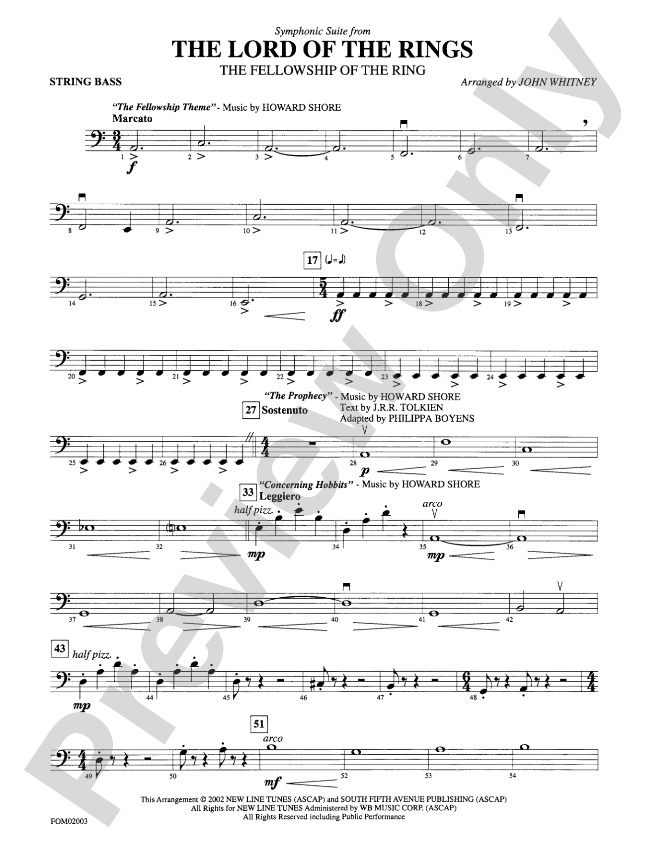 The Lord of the Rings: The Fellowship of the Ring, Symphonic Suite from: String Bass