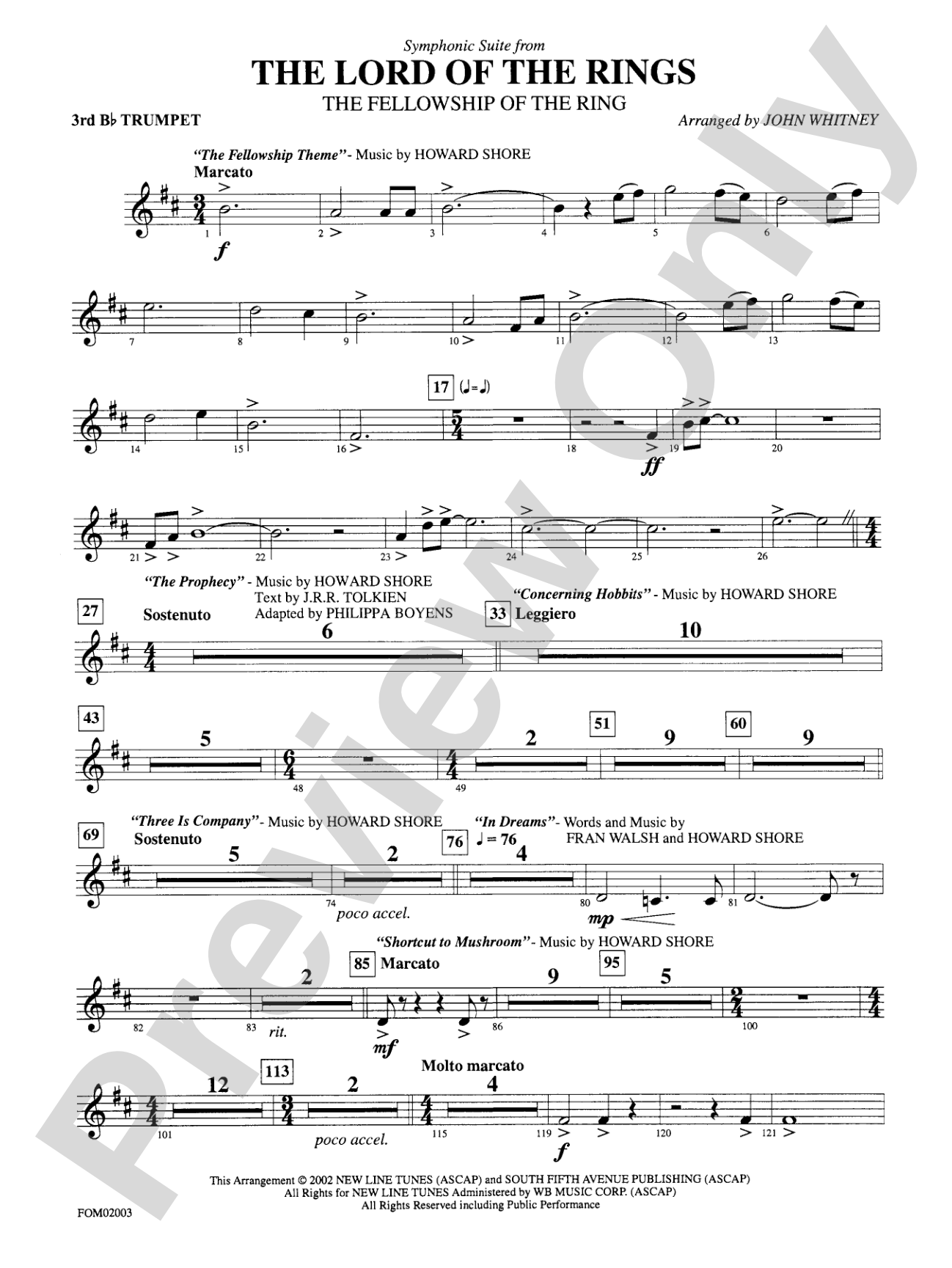 The Lord of the Rings: The Fellowship of the Ring, Symphonic Suite from: 3rd B-flat Trumpet