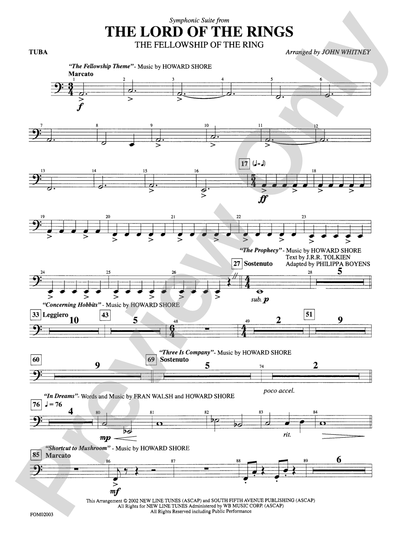 The Lord of the Rings: The Fellowship of the Ring, Symphonic Suite from: Tuba