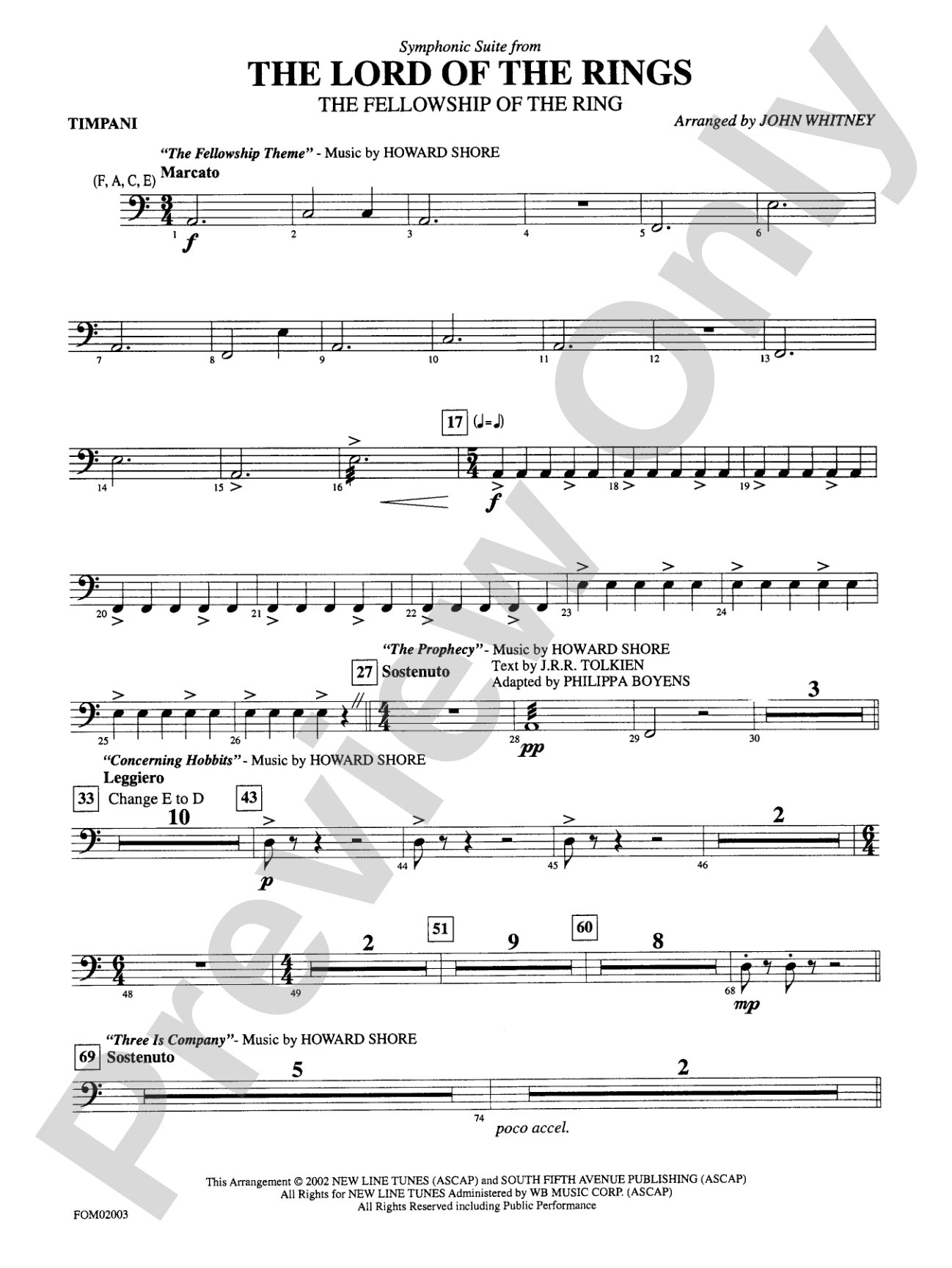 The Lord of the Rings: The Fellowship of the Ring, Symphonic Suite from: Timpani
