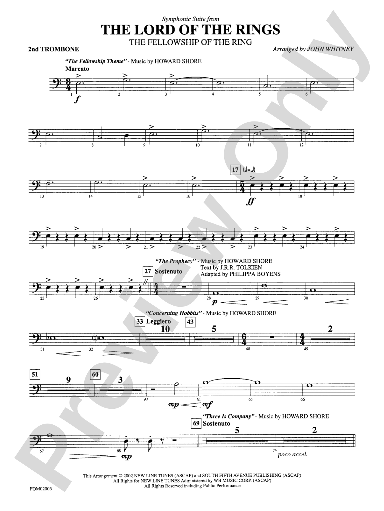 The Lord of the Rings: The Fellowship of the Ring, Symphonic Suite from: 2nd Trombone