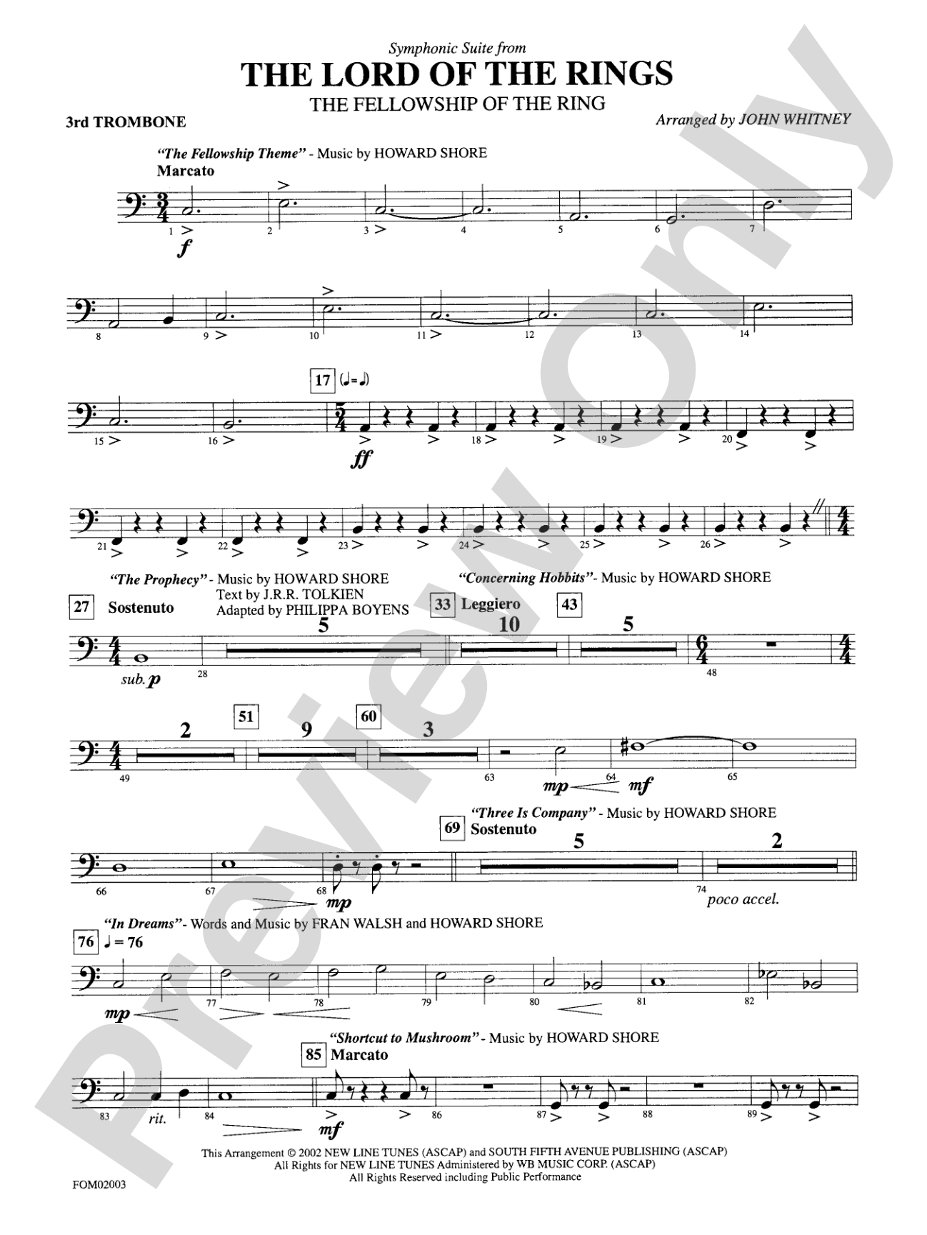 The Lord of the Rings: The Fellowship of the Ring, Symphonic Suite from: 3rd Trombone