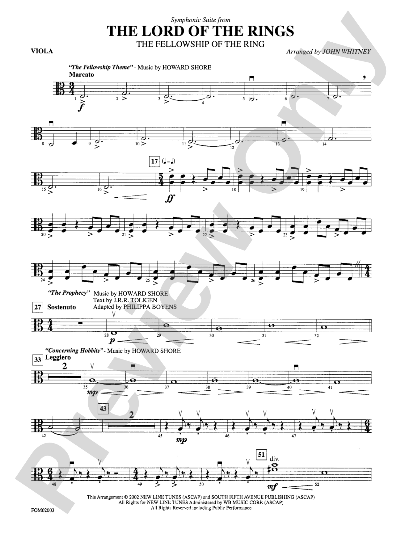 The Lord of the Rings: The Fellowship of the Ring, Symphonic Suite from: Viola