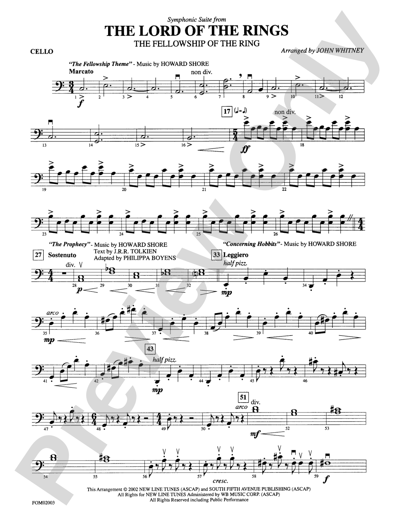 The Lord of the Rings: The Fellowship of the Ring, Symphonic Suite from: Cello