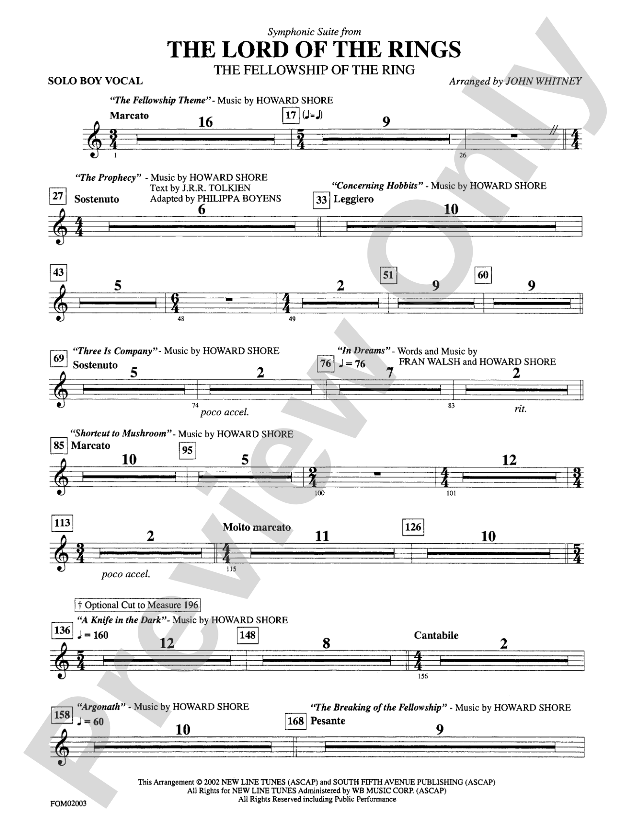 The Lord of the Rings: The Fellowship of the Ring, Symphonic Suite from: Vocals