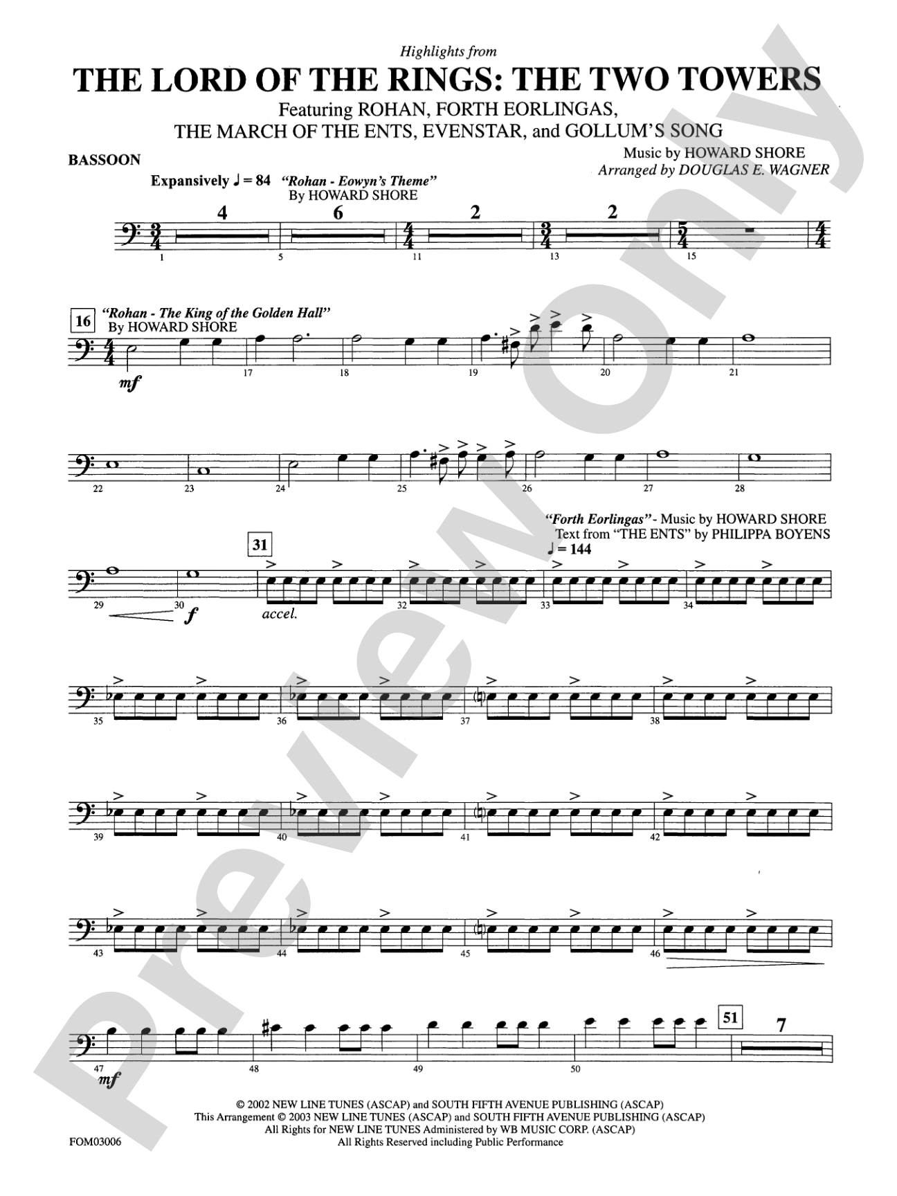 The Lord of the Rings: The Two Towers, Highlights from: Bassoon