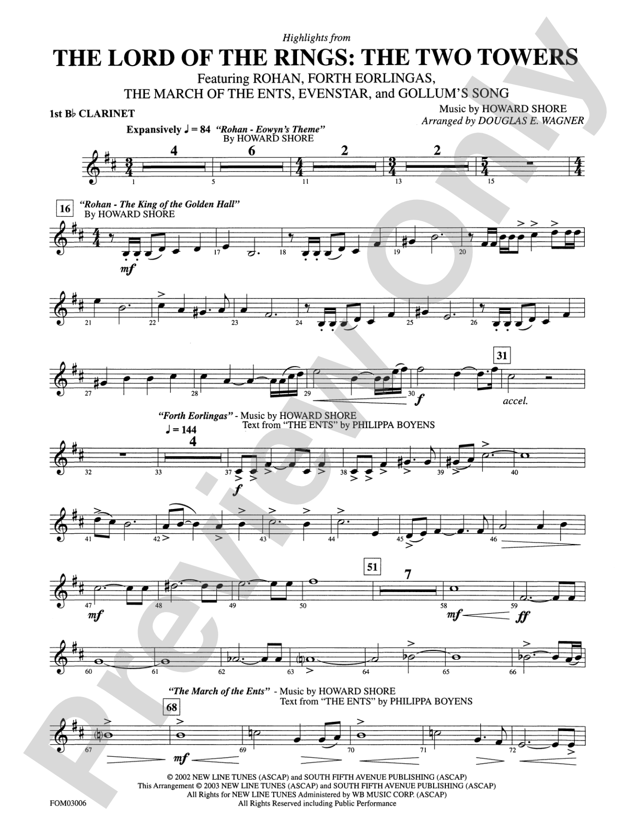 The Lord of the Rings: The Two Towers, Highlights from: 1st B-flat Clarinet