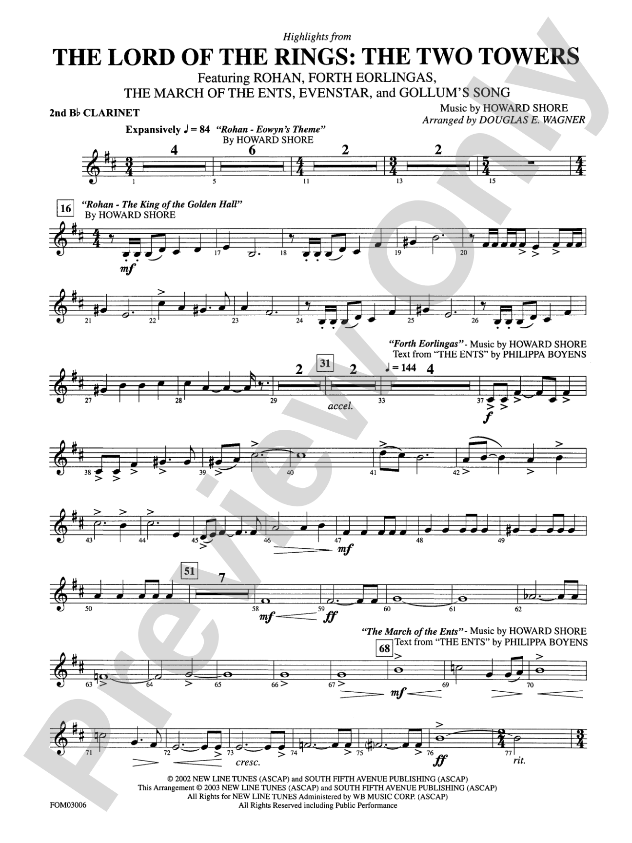 The Lord of the Rings: The Two Towers, Highlights from: 2nd B-flat Clarinet