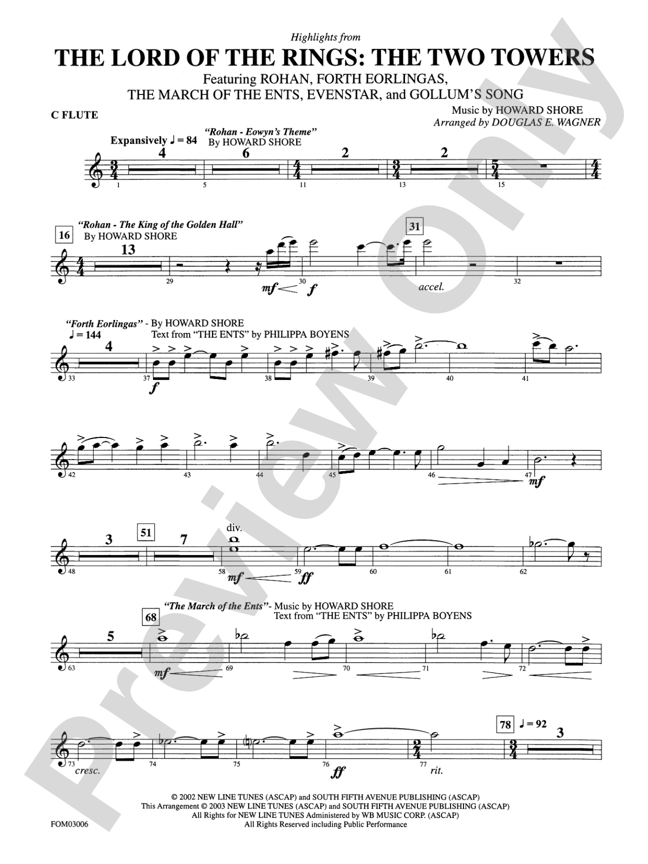 The Lord of the Rings: The Two Towers, Highlights from: Flute