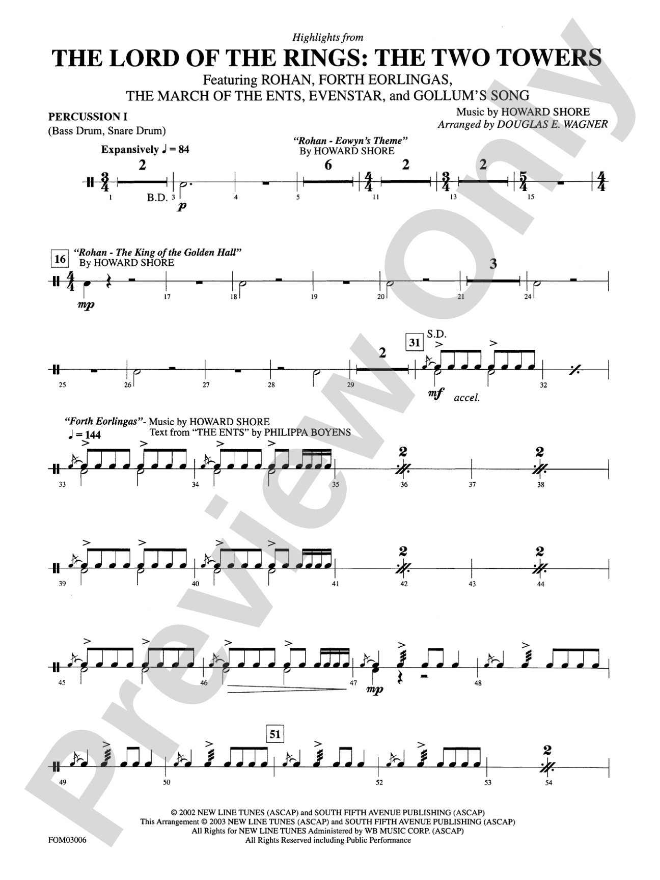 The Lord of the Rings: The Two Towers, Highlights from: 1st Percussion