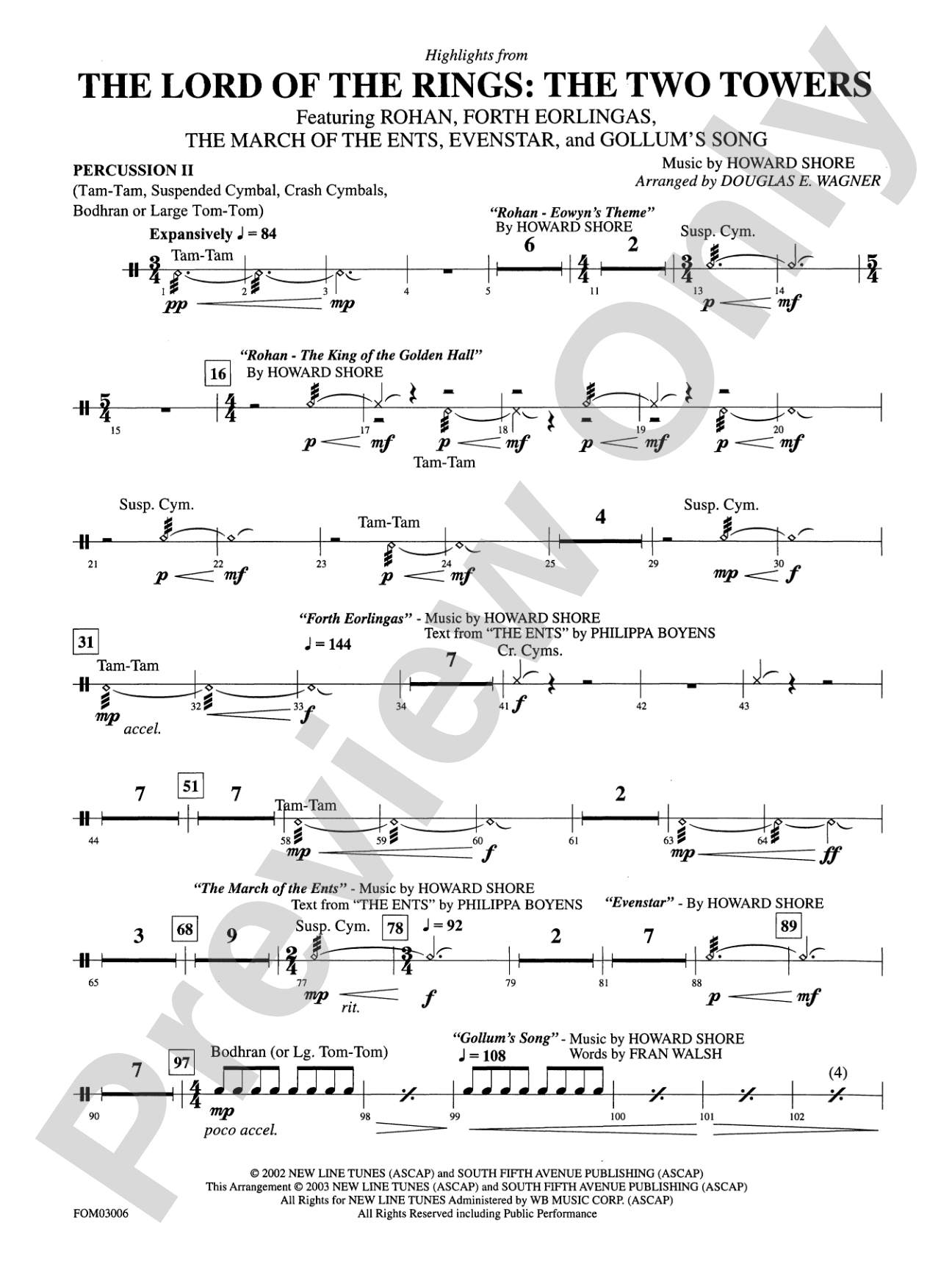 The Lord of the Rings: The Two Towers, Highlights from: 2nd Percussion