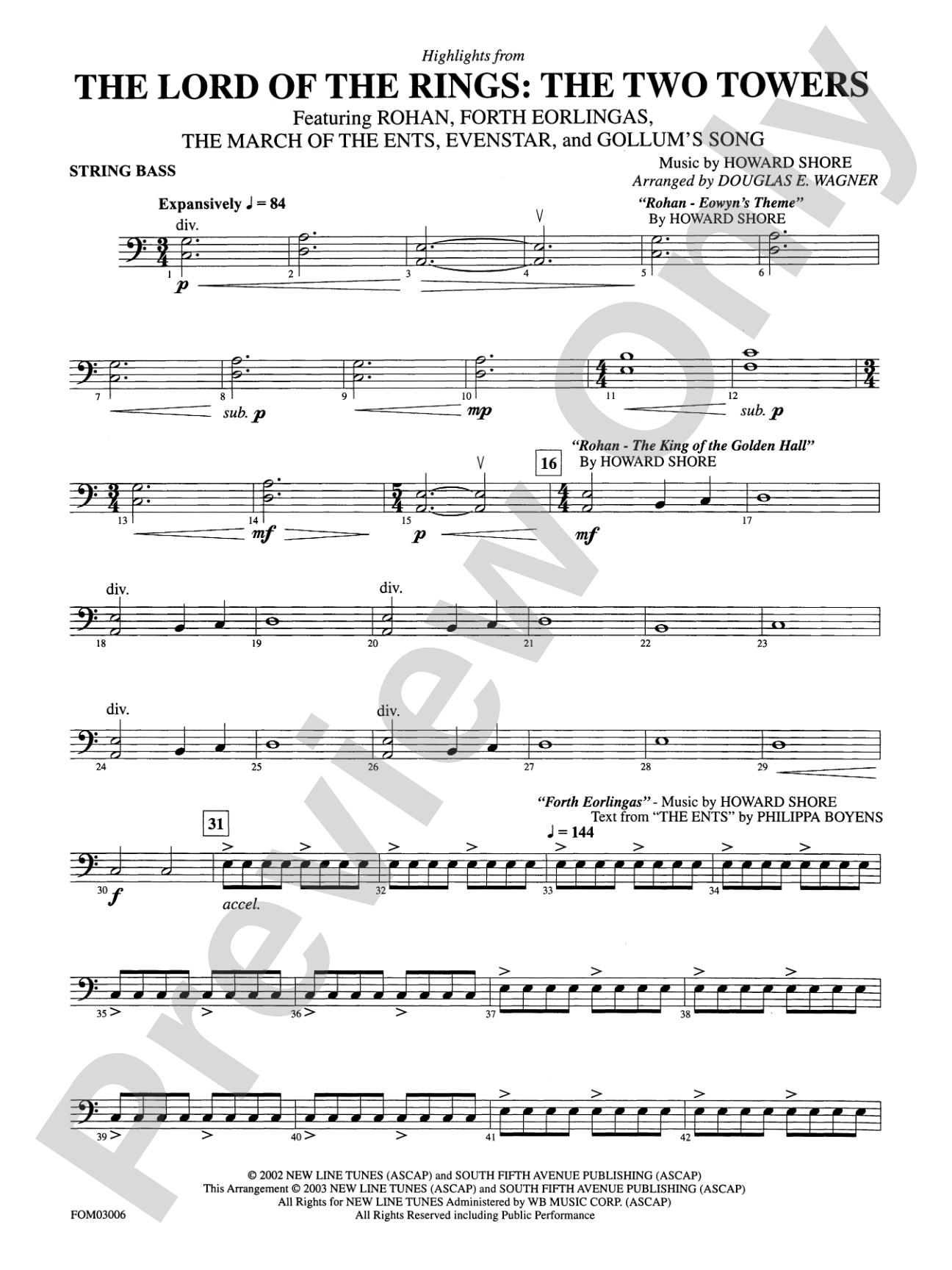 The Lord of the Rings: The Two Towers, Highlights from: String Bass