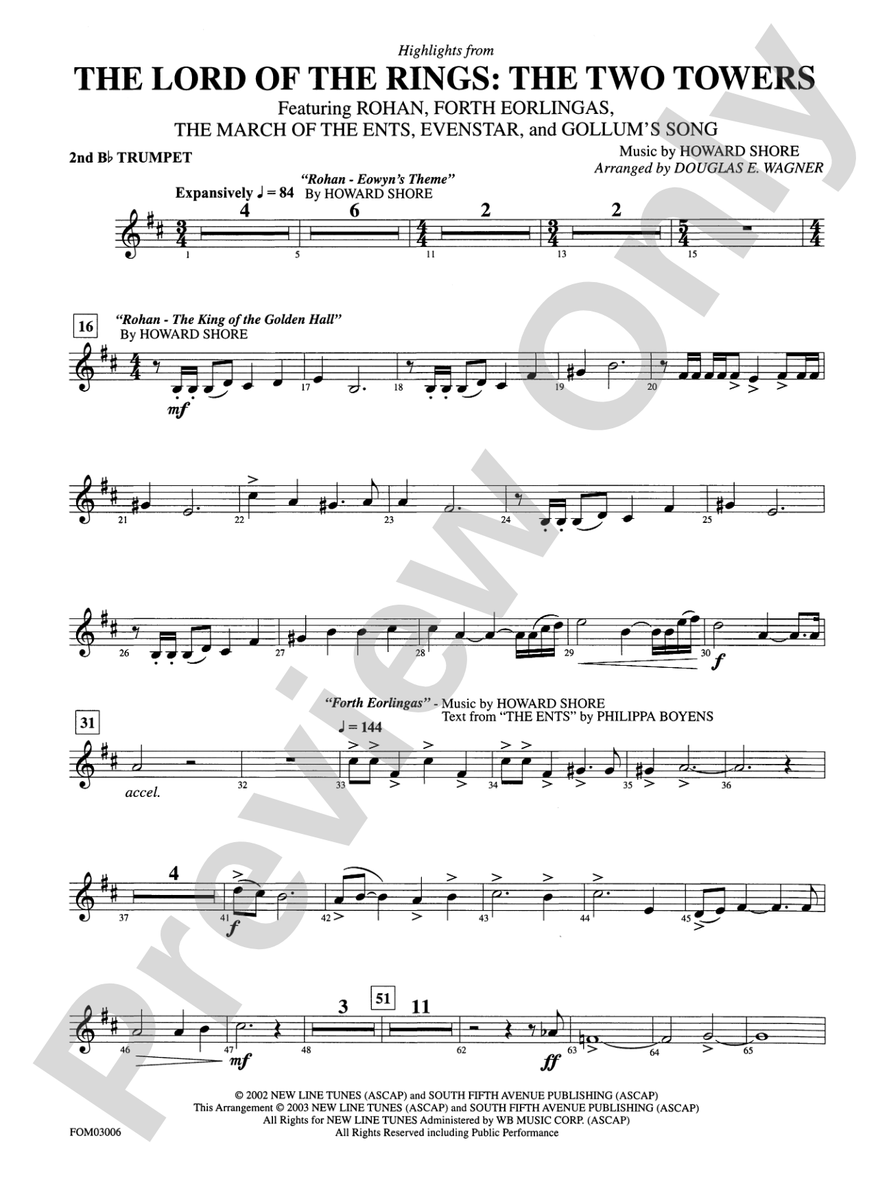 The Lord of the Rings: The Two Towers, Highlights from: 2nd B-flat Trumpet