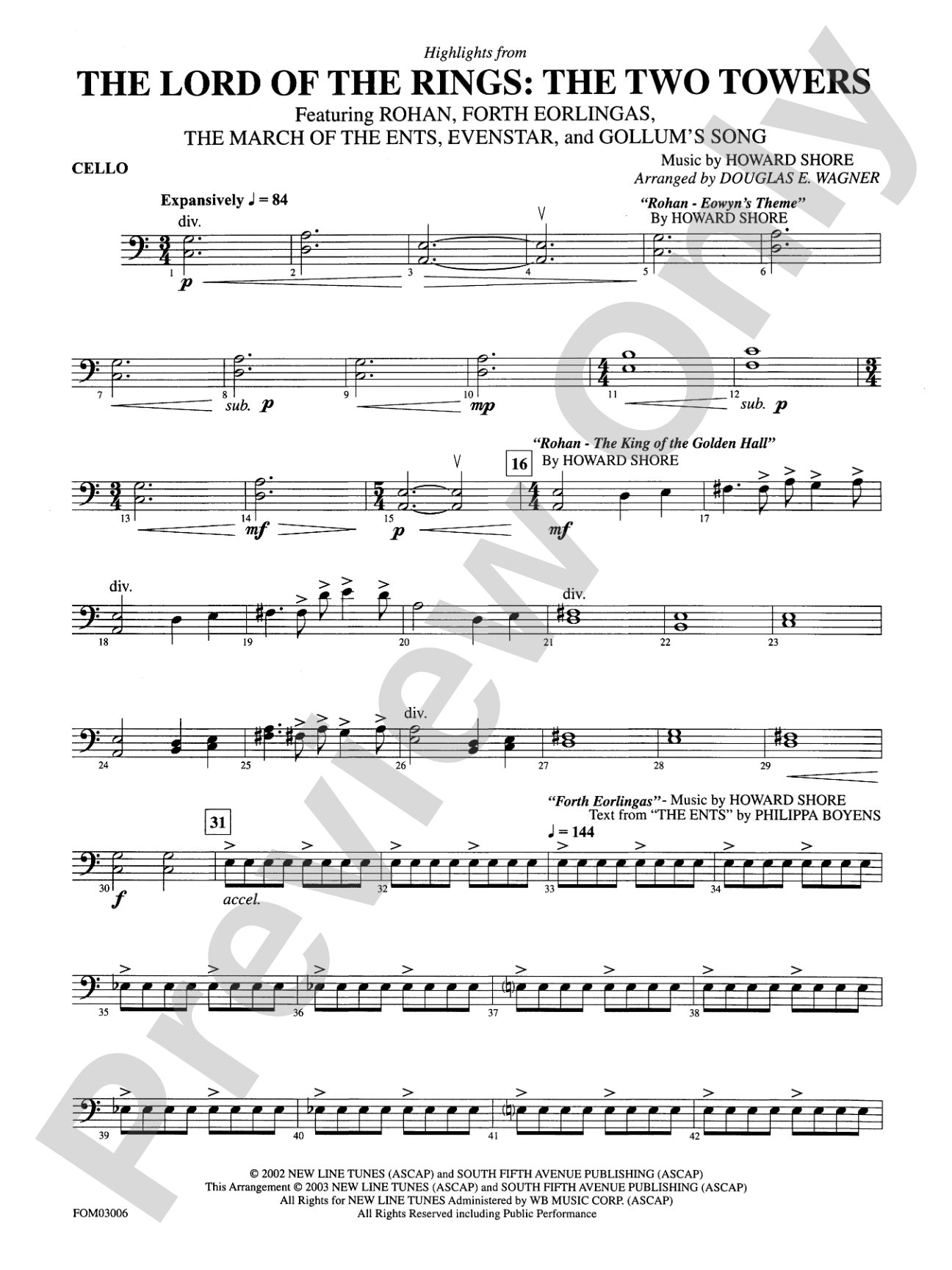 The Lord of the Rings: The Two Towers, Highlights from: Cello