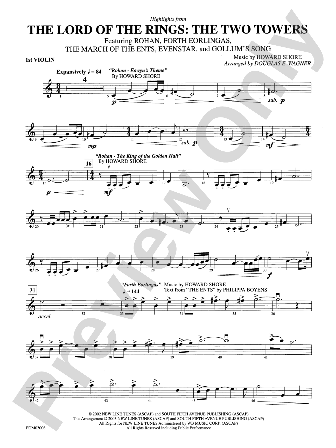 The Lord of the Rings: The Two Towers, Highlights from: 1st Violin