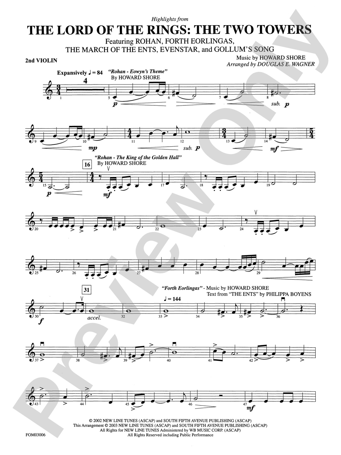 The Lord of the Rings: The Two Towers, Highlights from: 2nd Violin